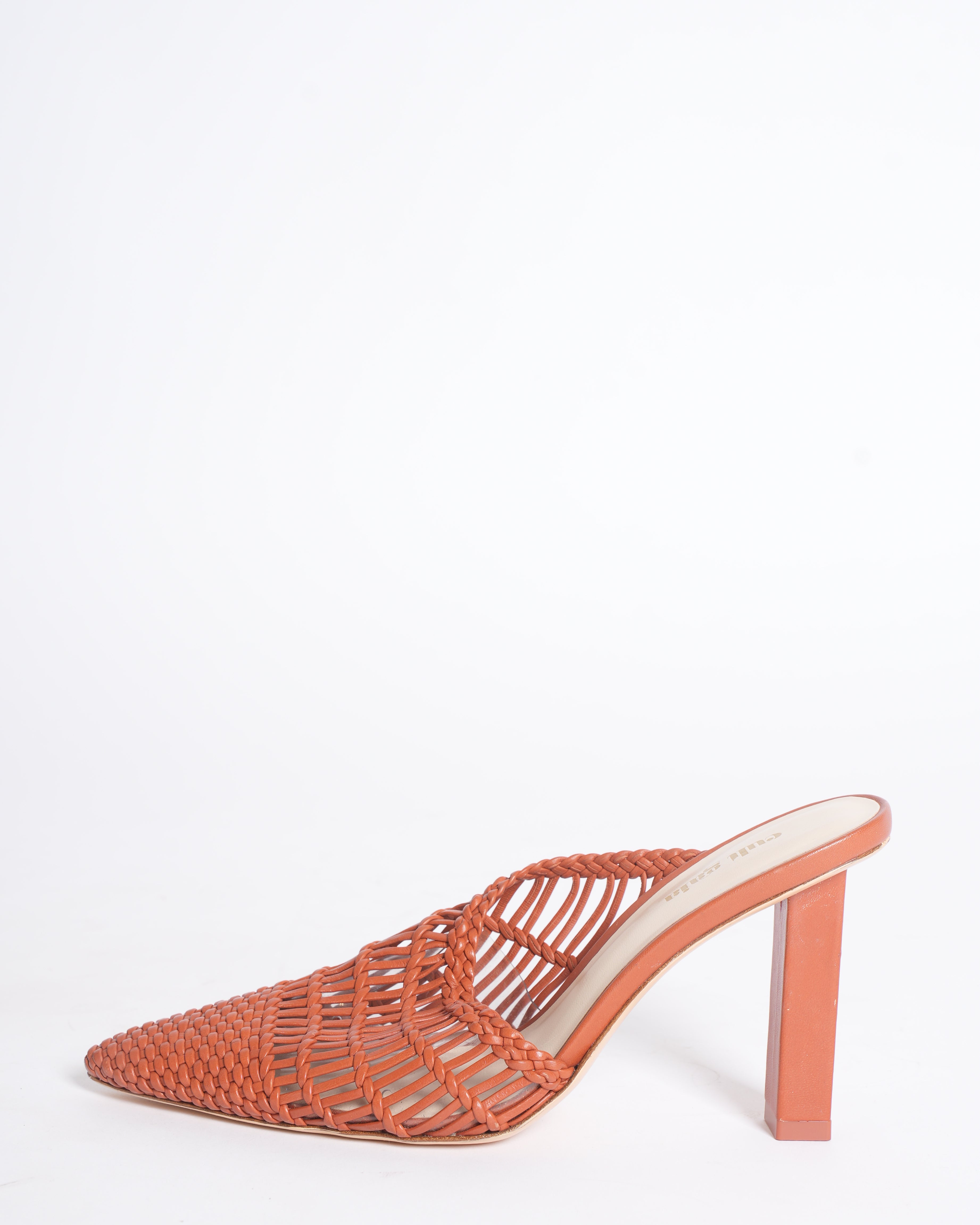 Cult Gaia Raya Woven Leather Mules in brown