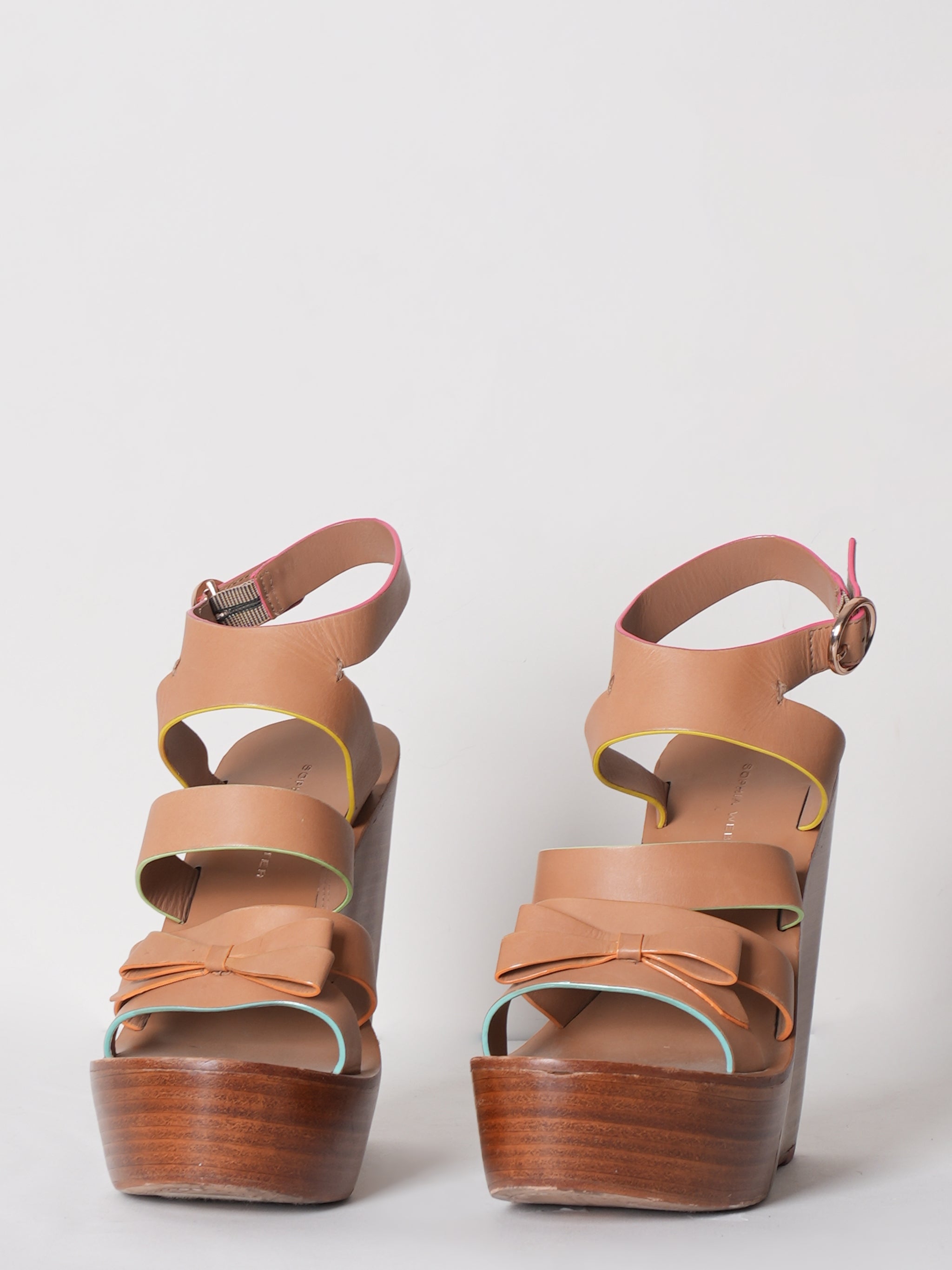 Sophie Webster Brown Leather Platform With Multicolour Edges