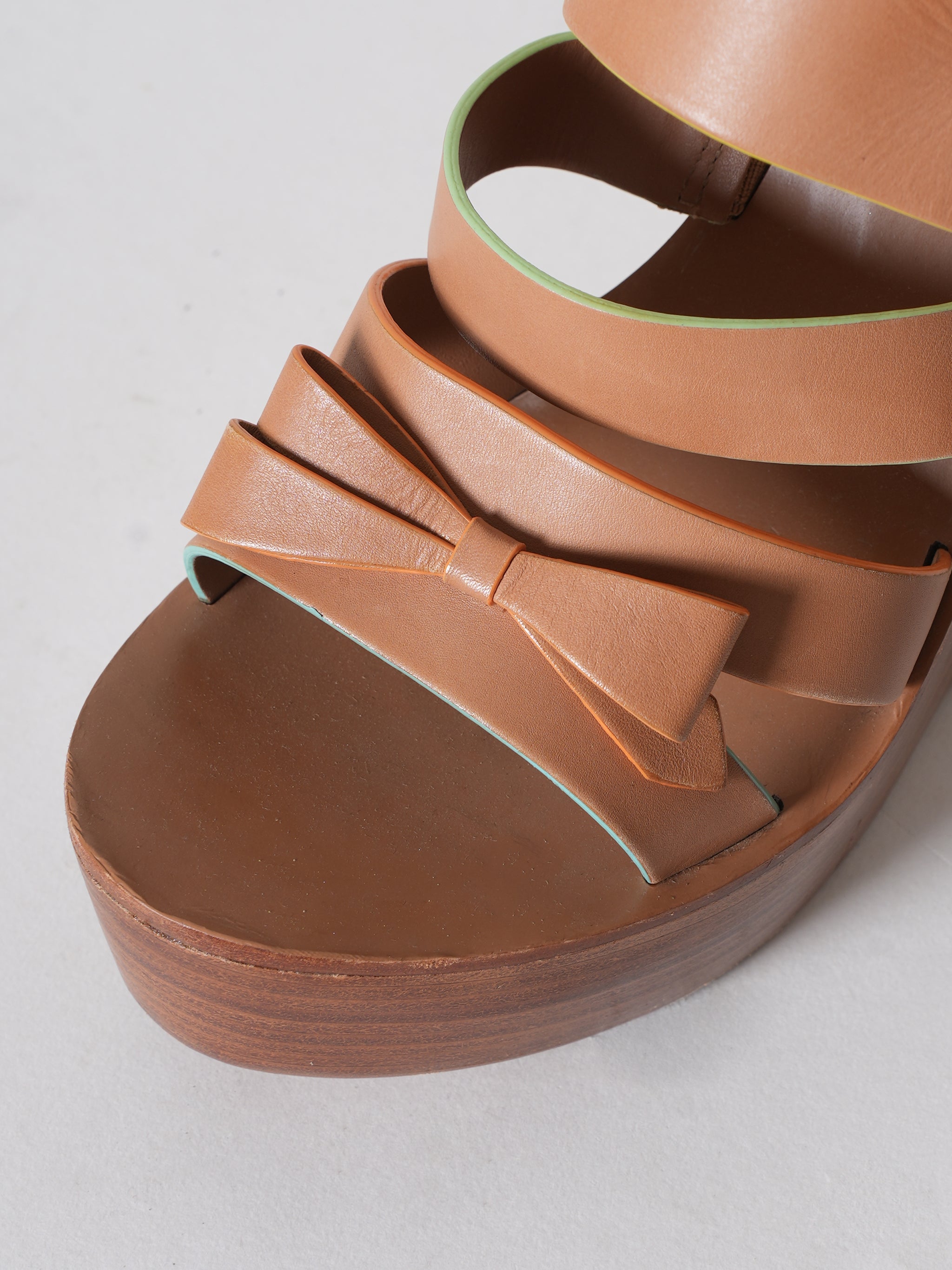 Sophie Webster Brown Leather Platform With Multicolour Edges