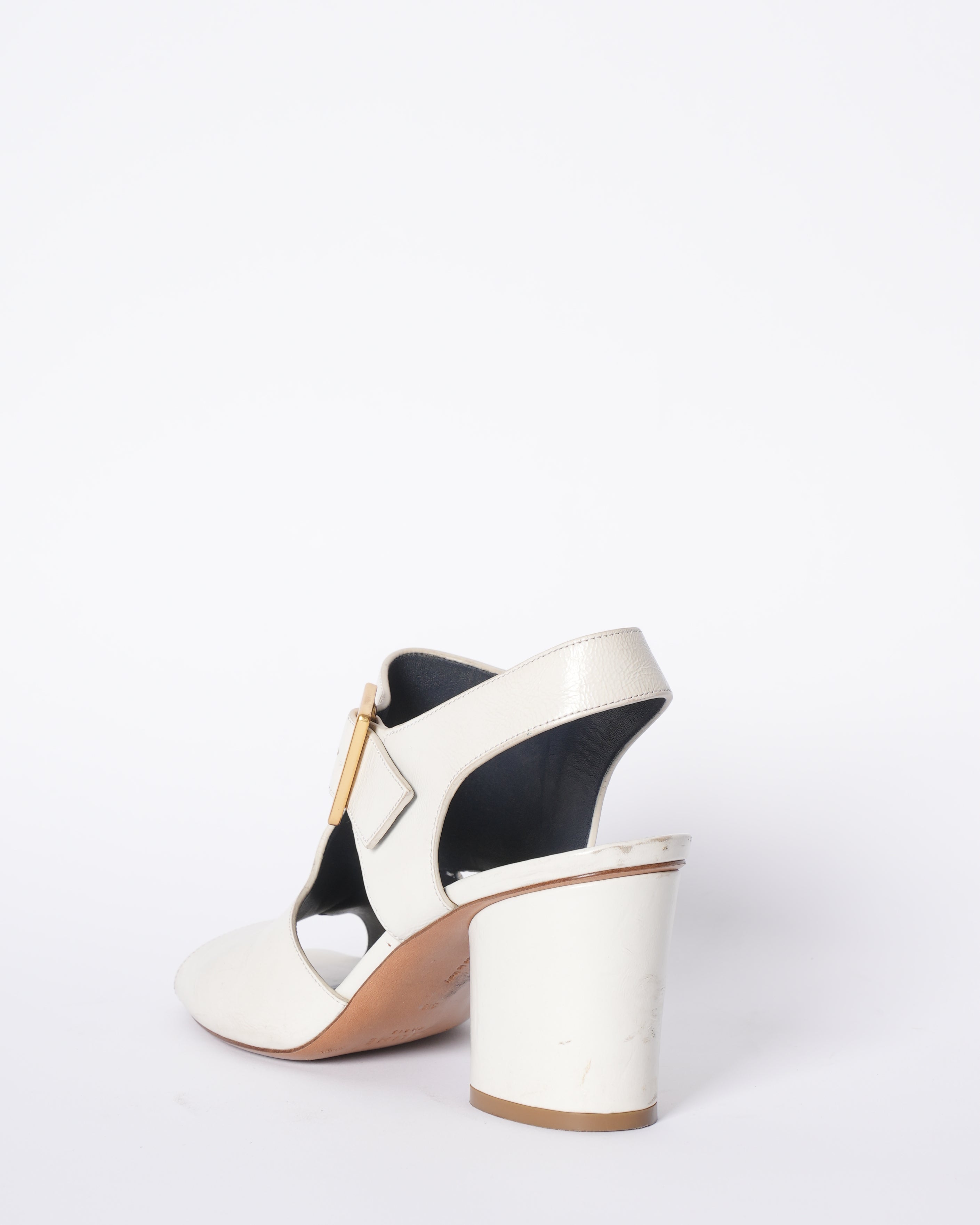 Celine Strapy White Leather Block Heels