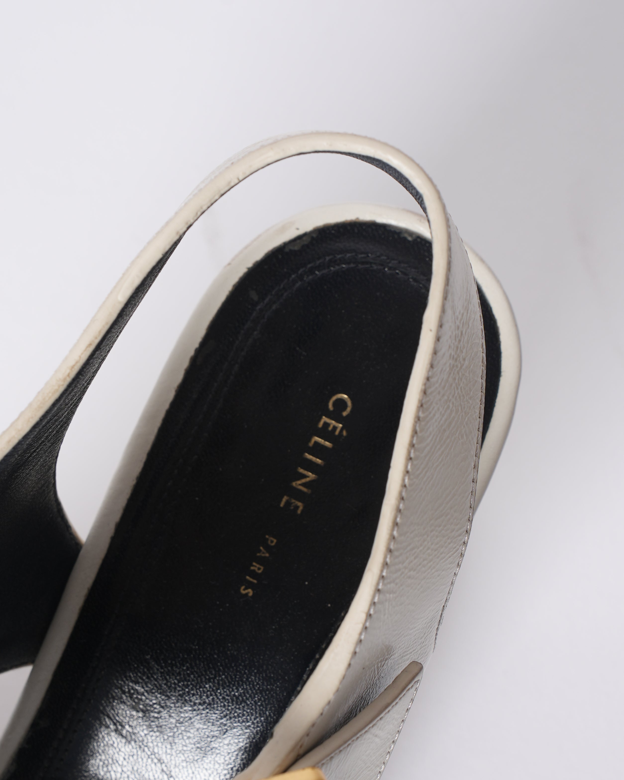 Celine Strapy White Leather Block Heels