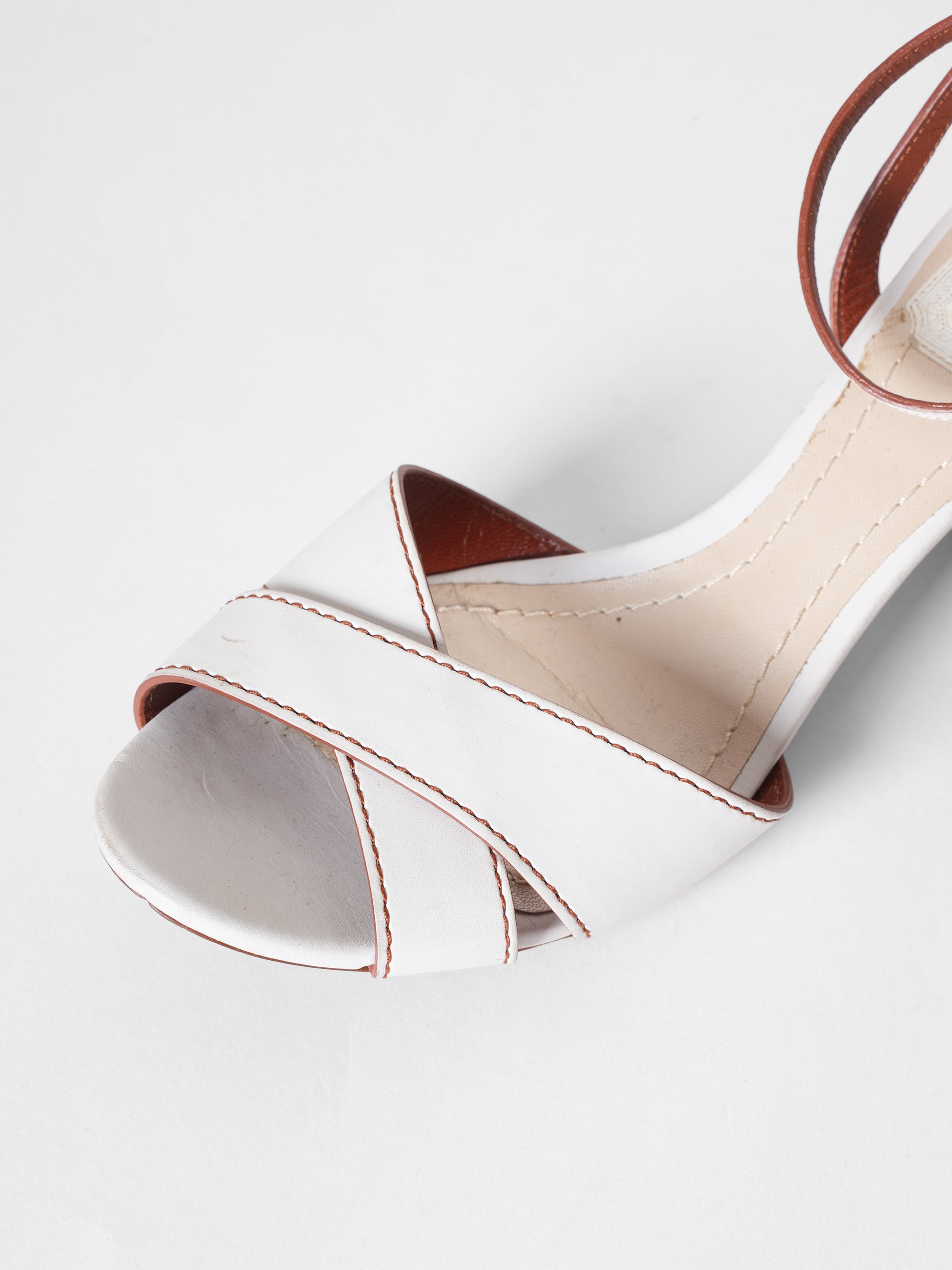 Dior White Leather Cannage Block Heel Ankle Strap Sandals