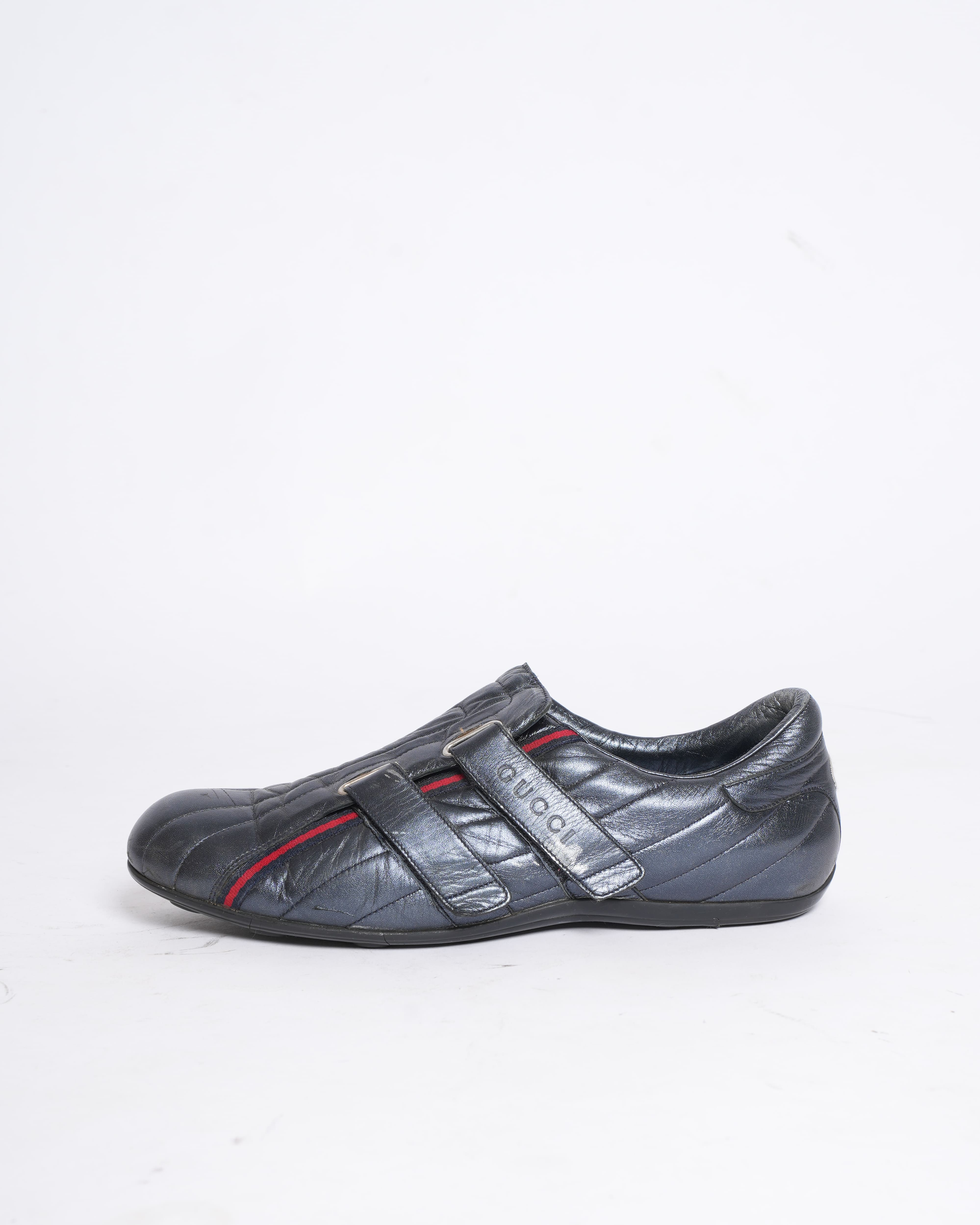 Gucci black leather hook and loop sneakers