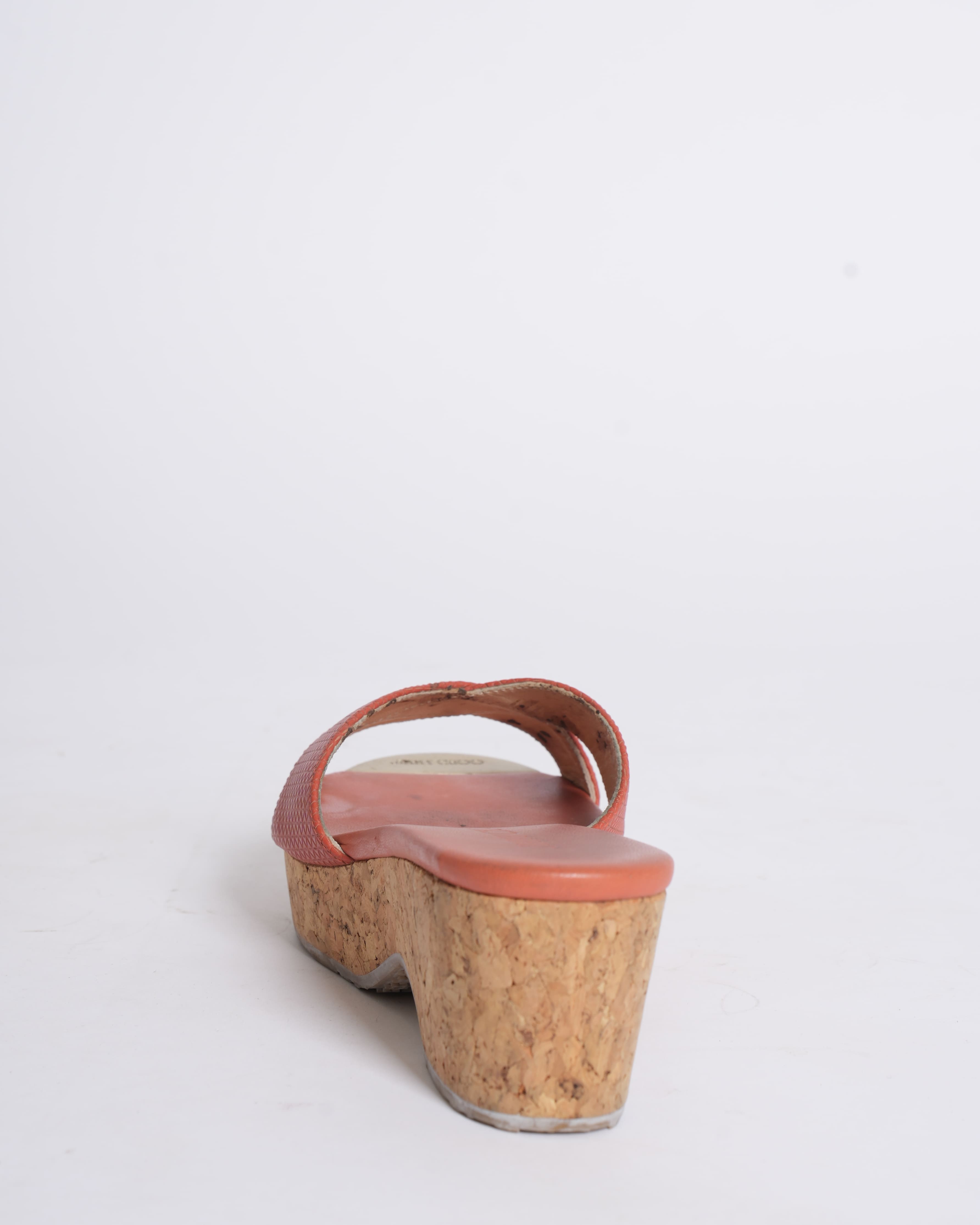 Jimmy choo orange leather cork wedges