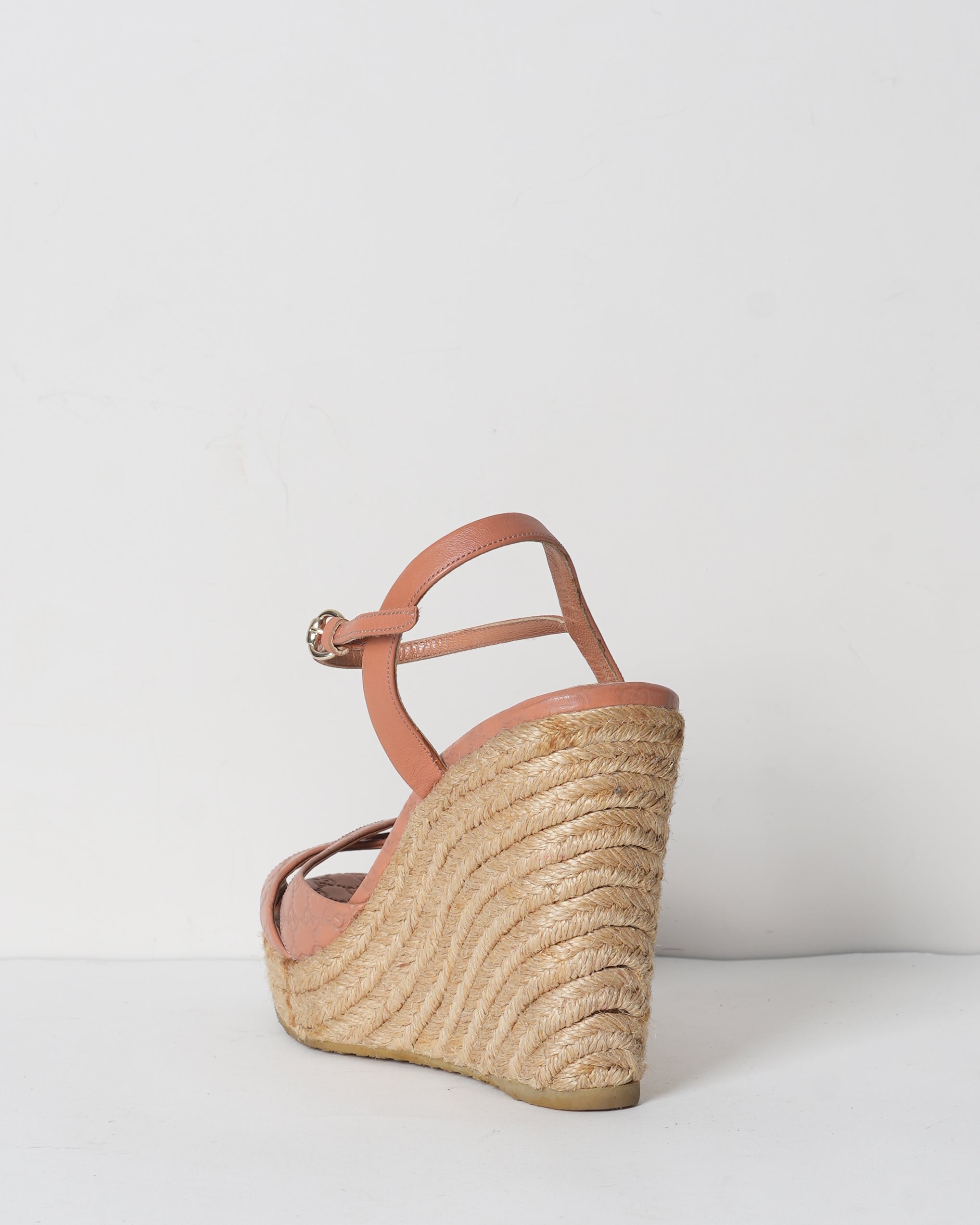 Gucci Pink Leather Wedges Platform Espadrille Wedges