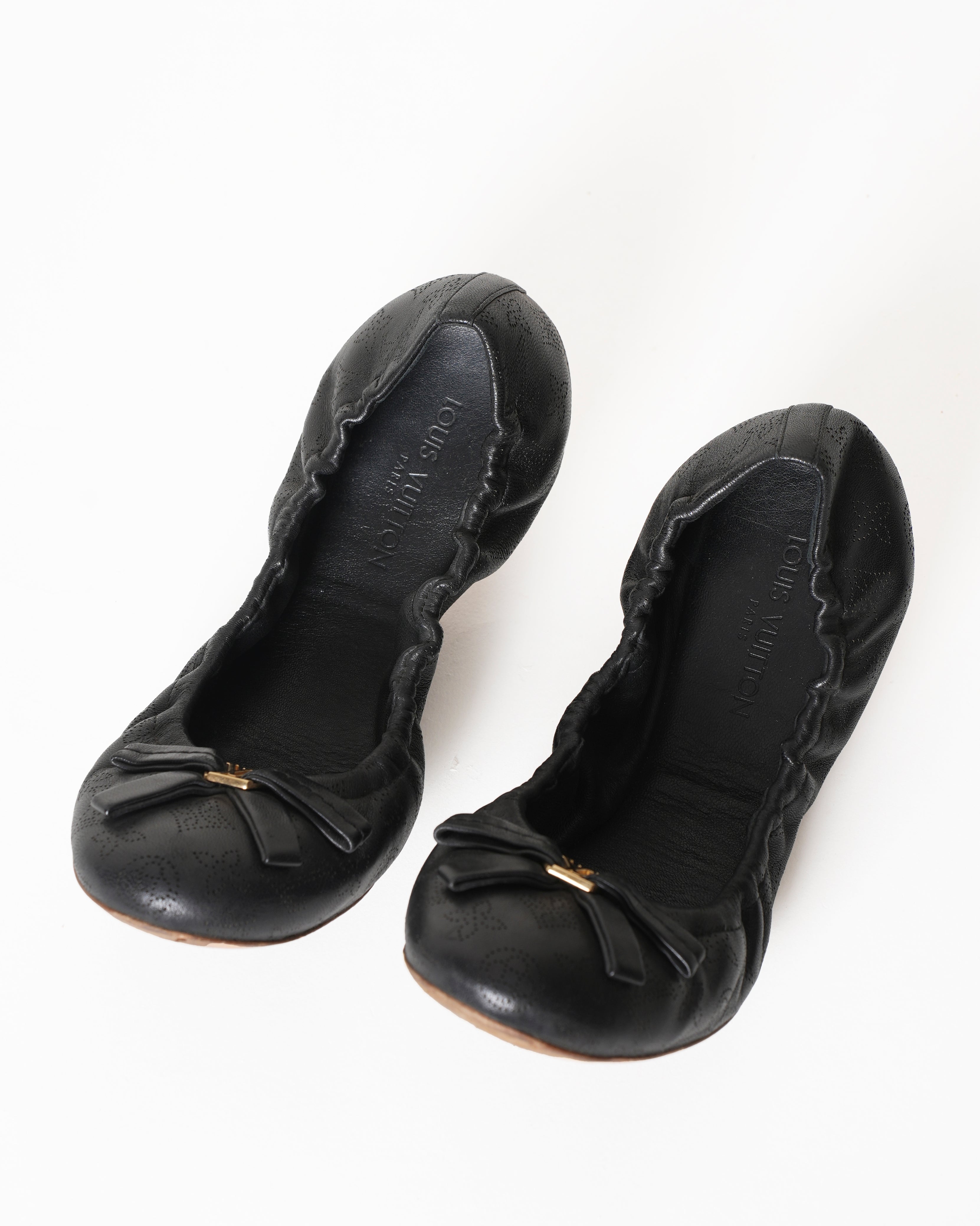 Louis Vuitton Black Perforated Monogram Leather Elba Ballerina Flats
