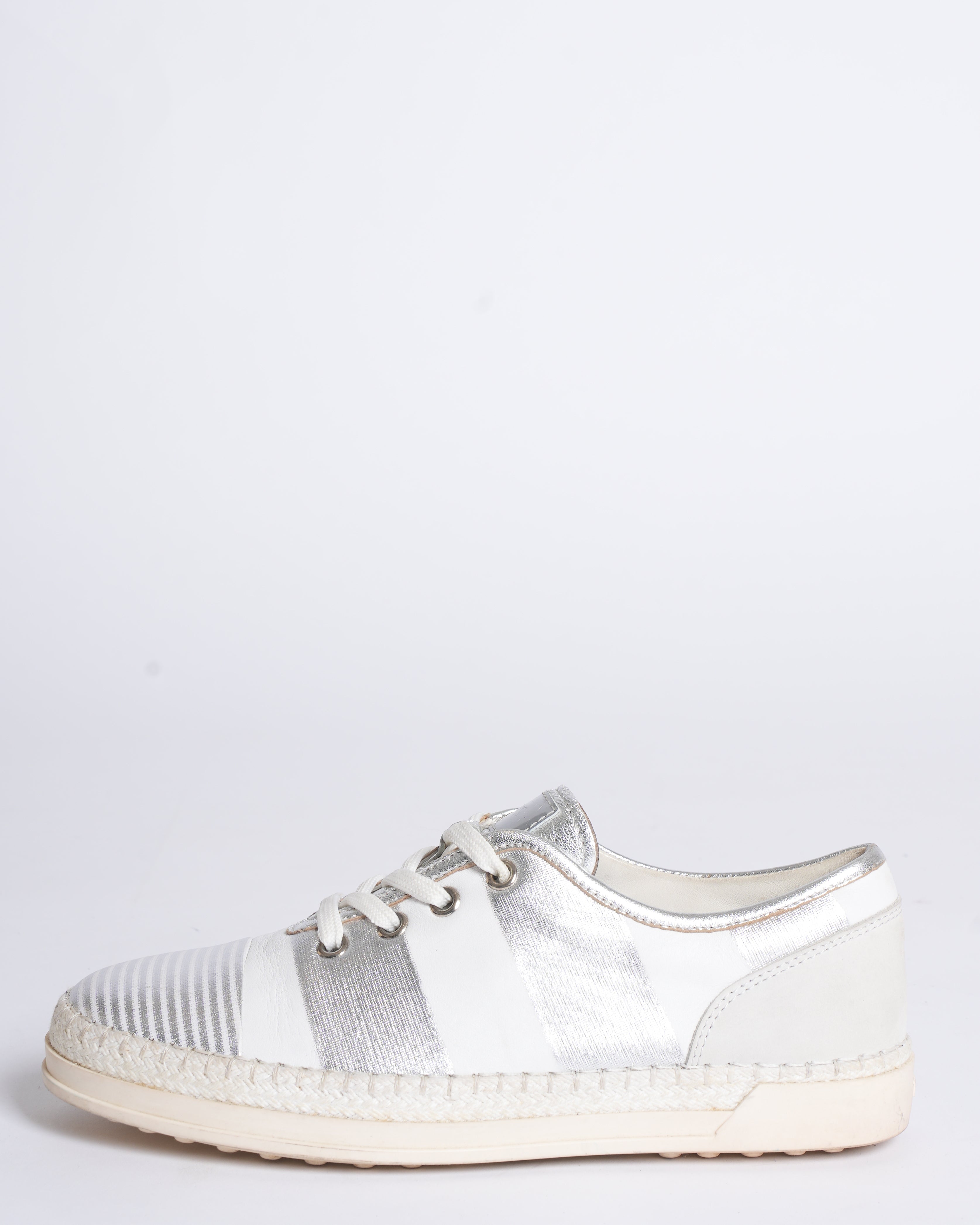 Tods printed leather and rafia sneakers