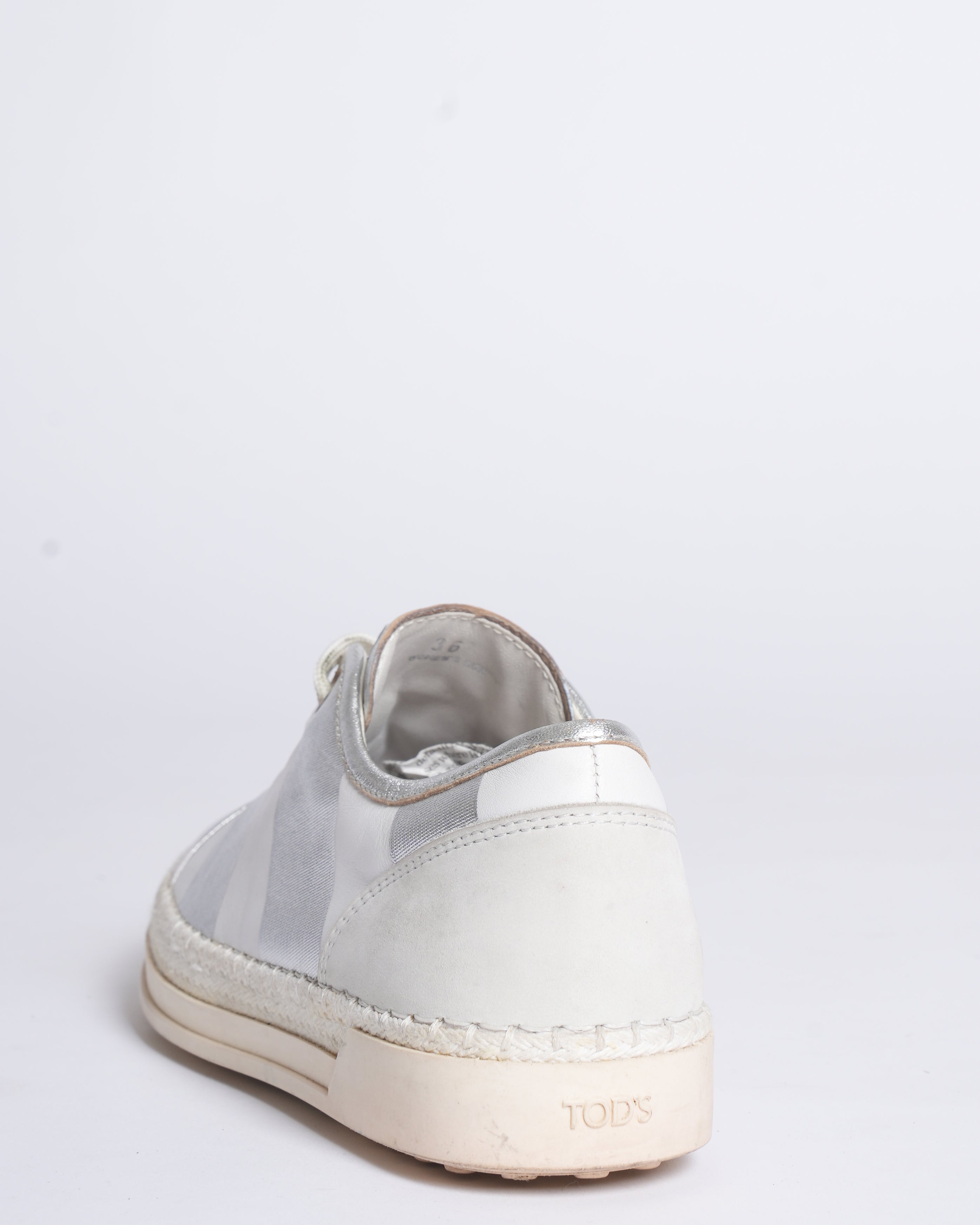 Tods printed leather and rafia sneakers