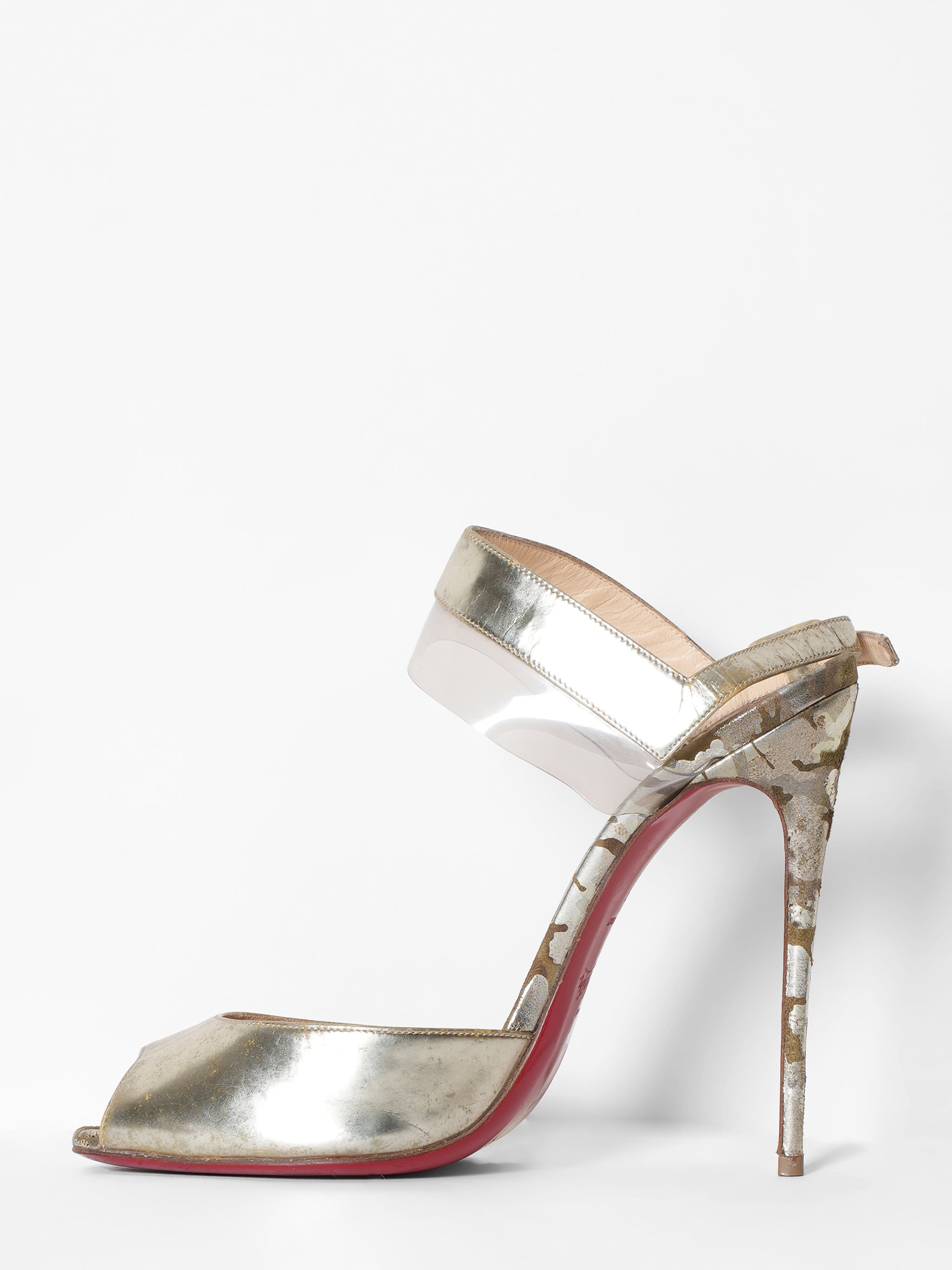 Christian Louboutin Metallic Gold Ankle Strap Camouflage Pumps