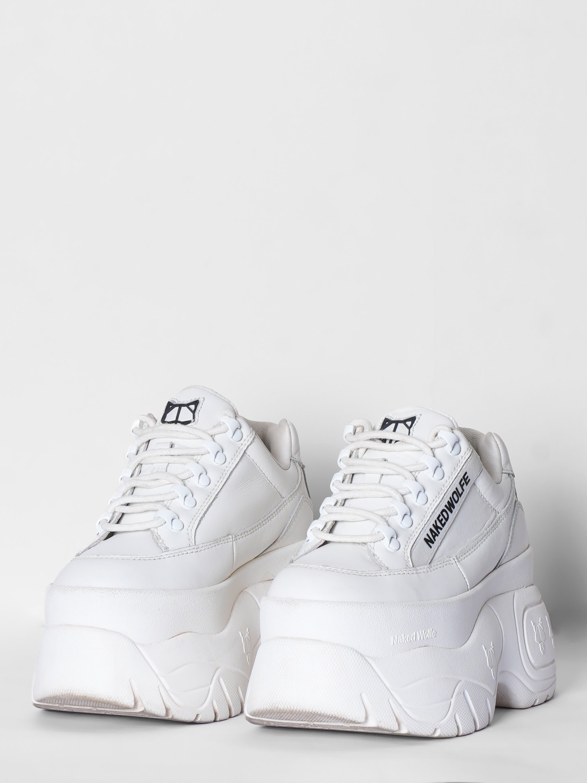 Naked Wolfe Sprinta White Leather Mega Platform Sneakers