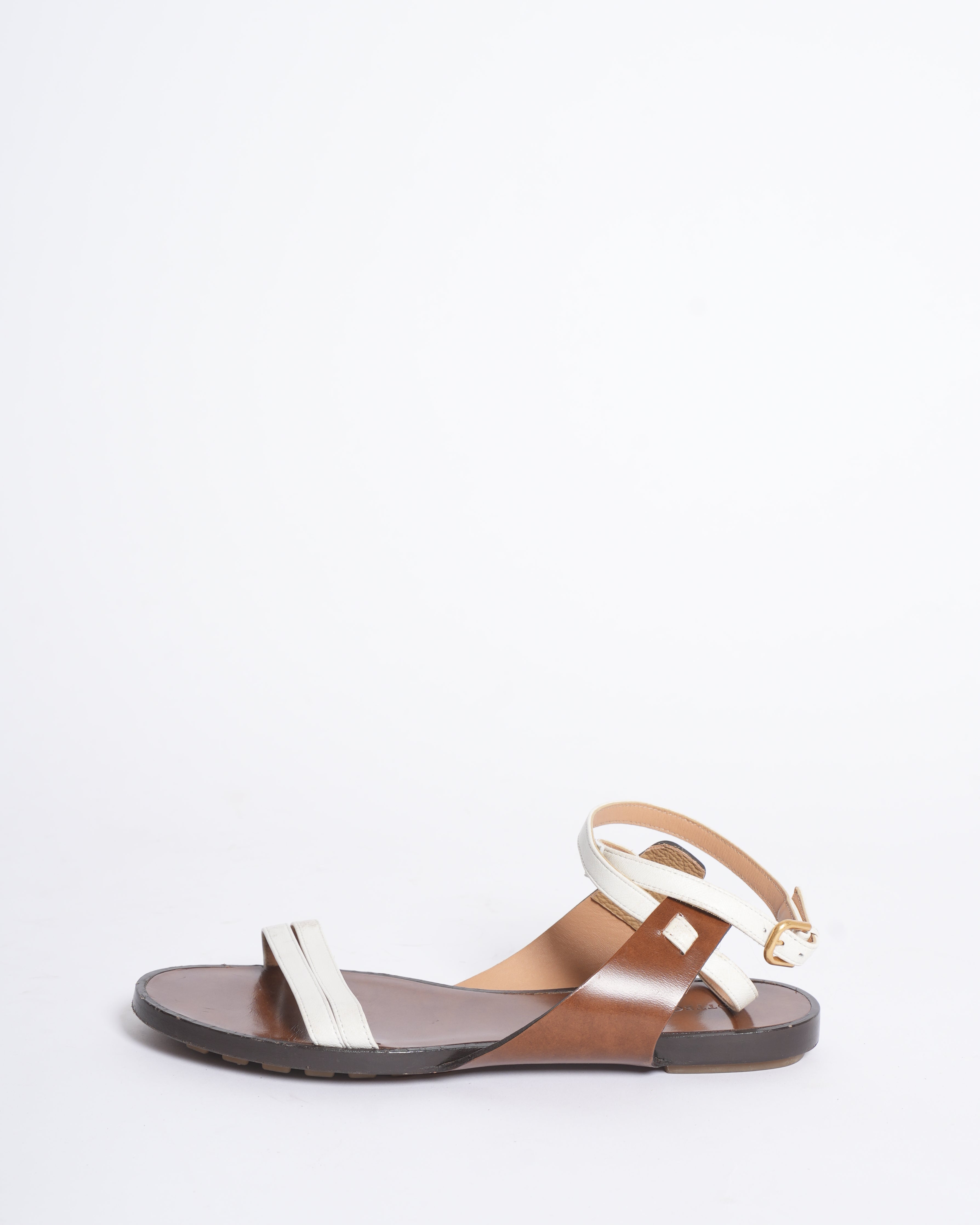 bottega brown flats with White Strap