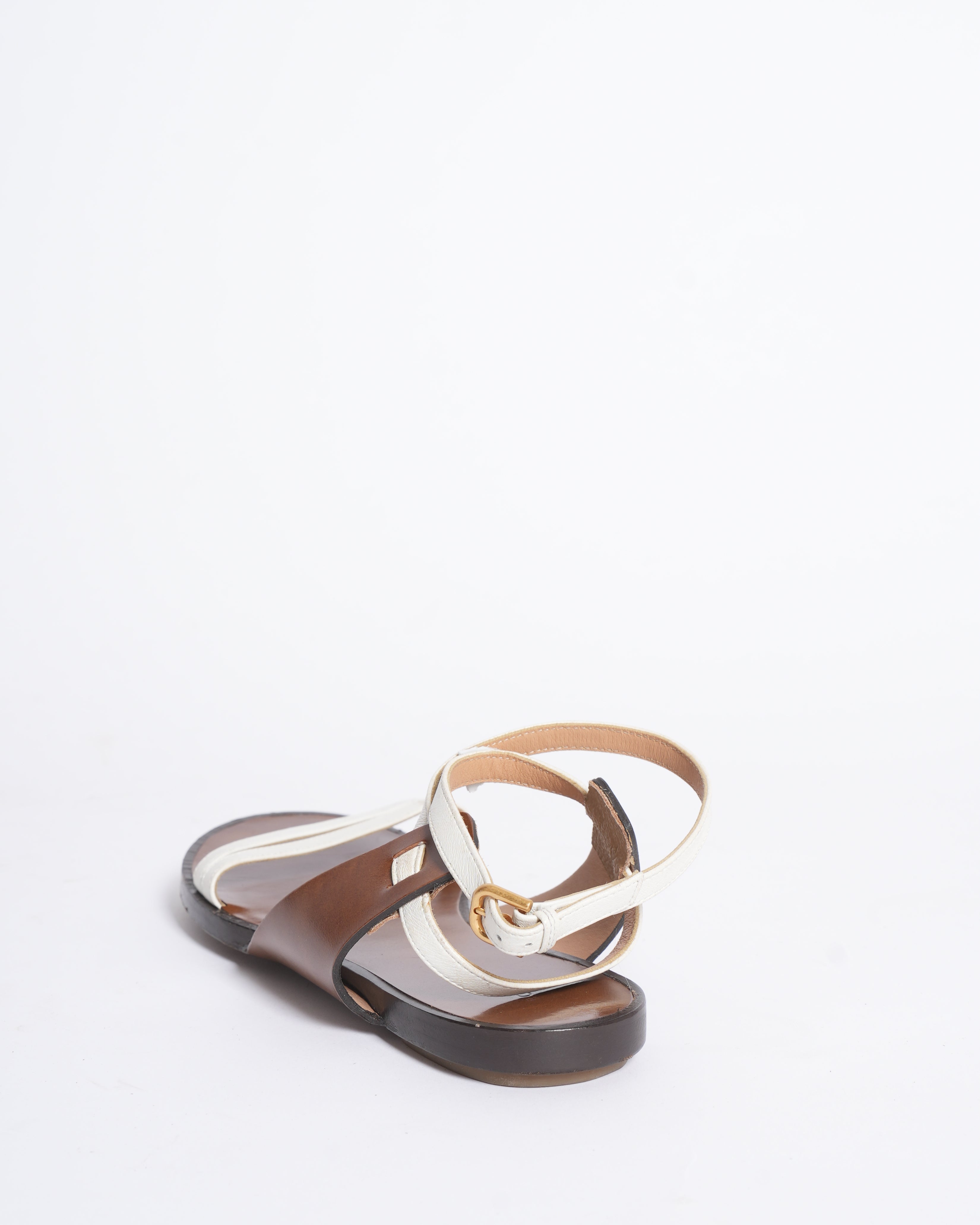 bottega brown flats with White Strap
