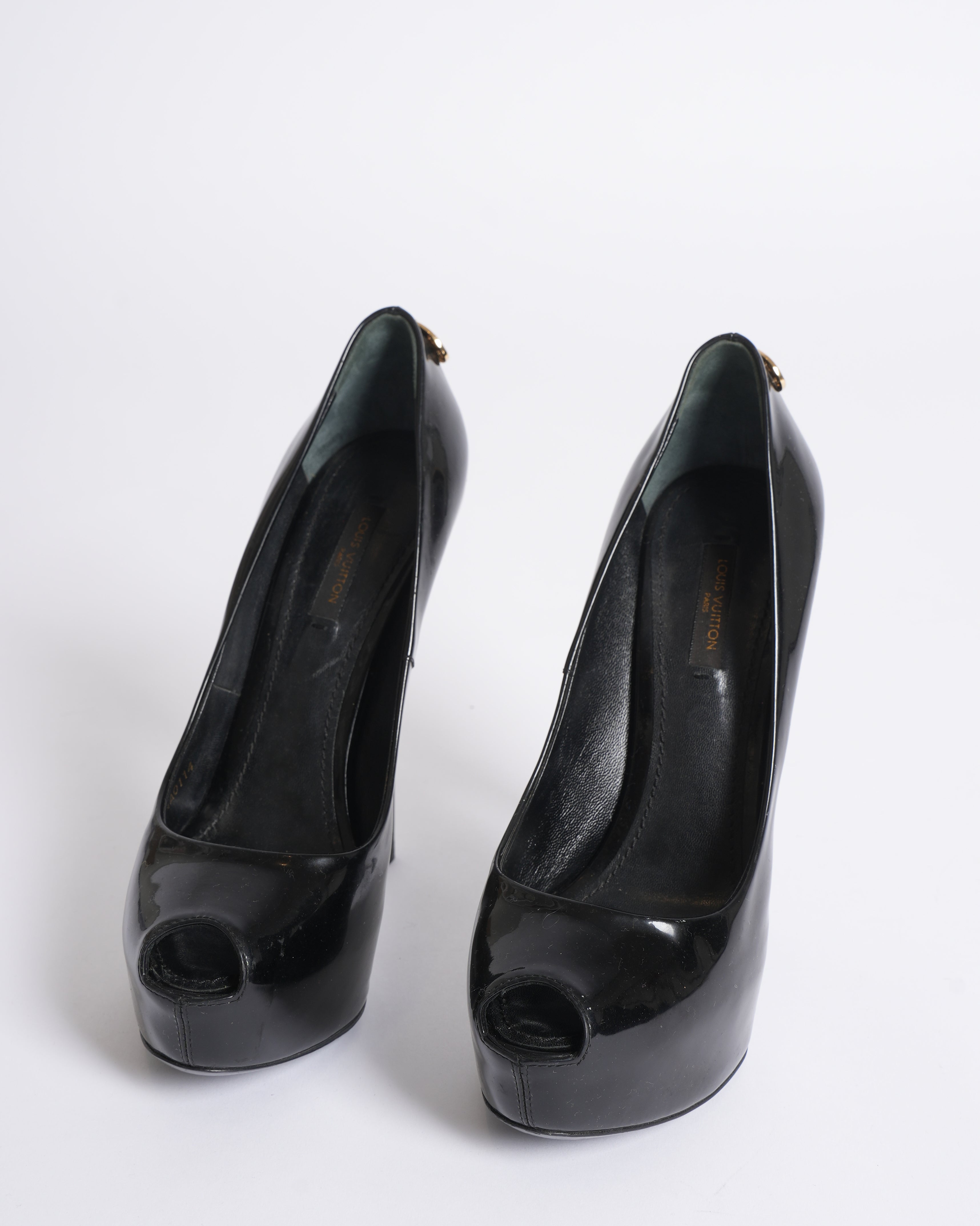 Louis Vuitton Oh Really Black Patent Leather Peep-Toe Heels