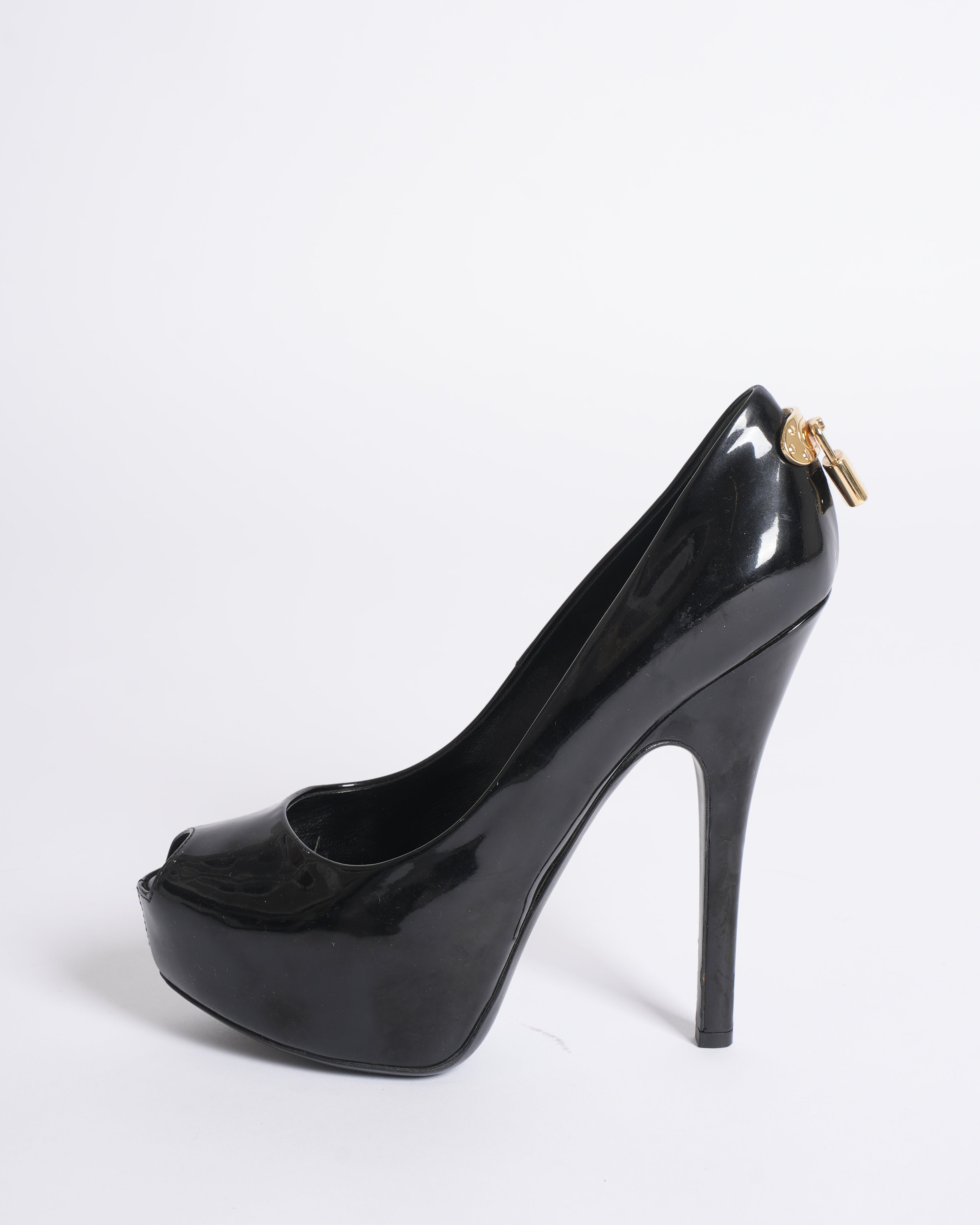 Louis Vuitton Oh Really Black Patent Leather Peep-Toe Heels