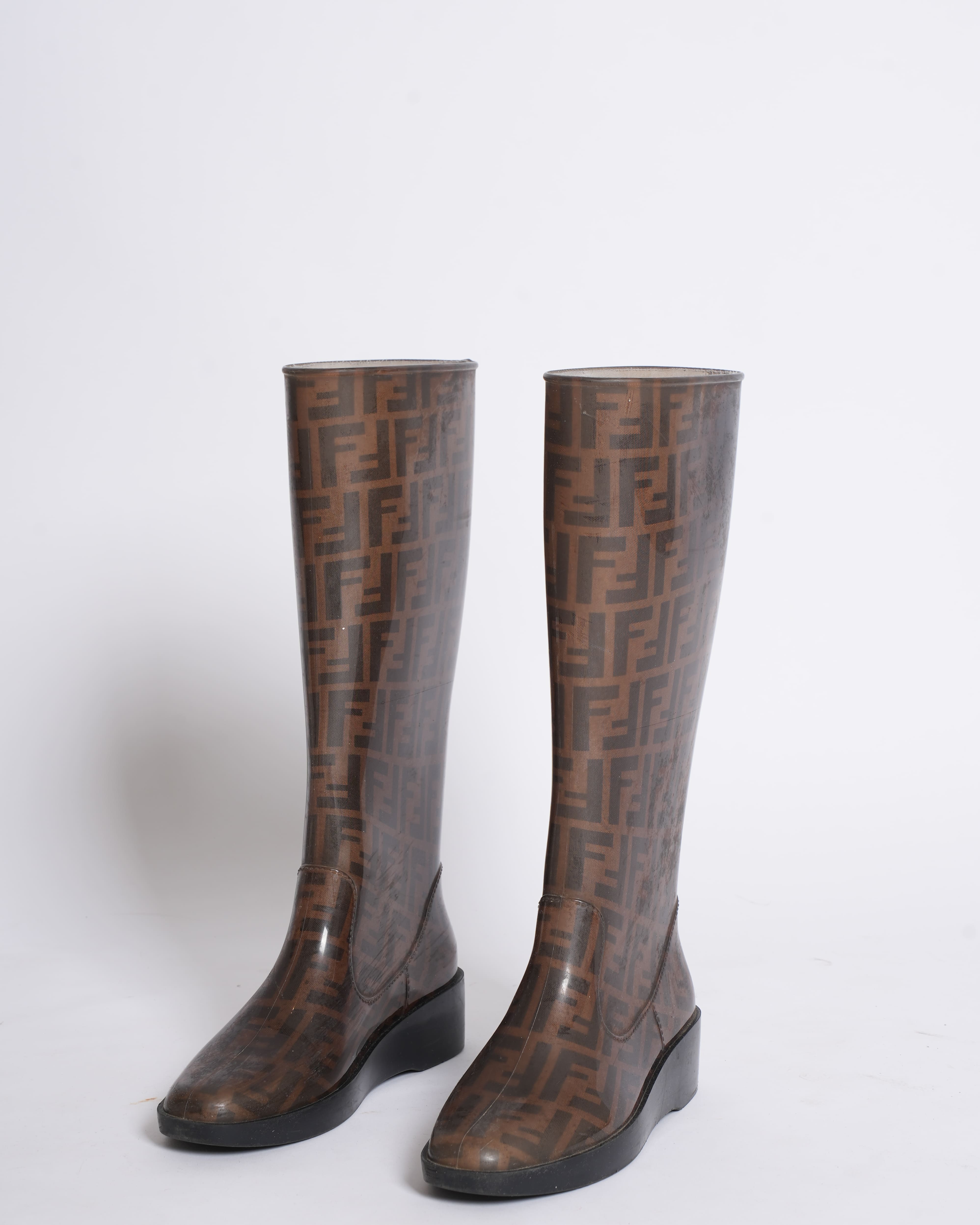 Fendi zucca rubber high boots