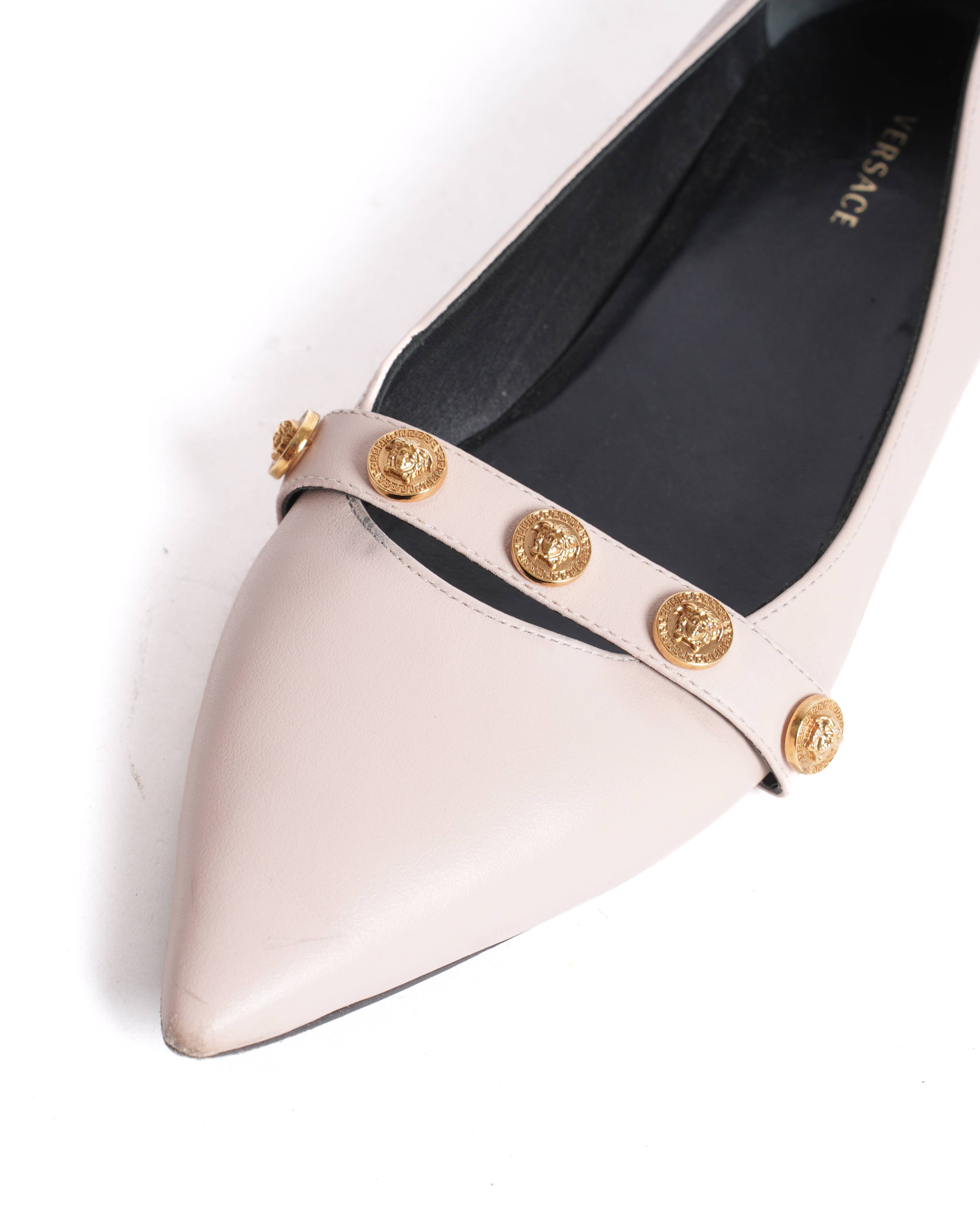 Versace Women's Dust Pink Metal Medusa Studs Ballet Flats Shoes
