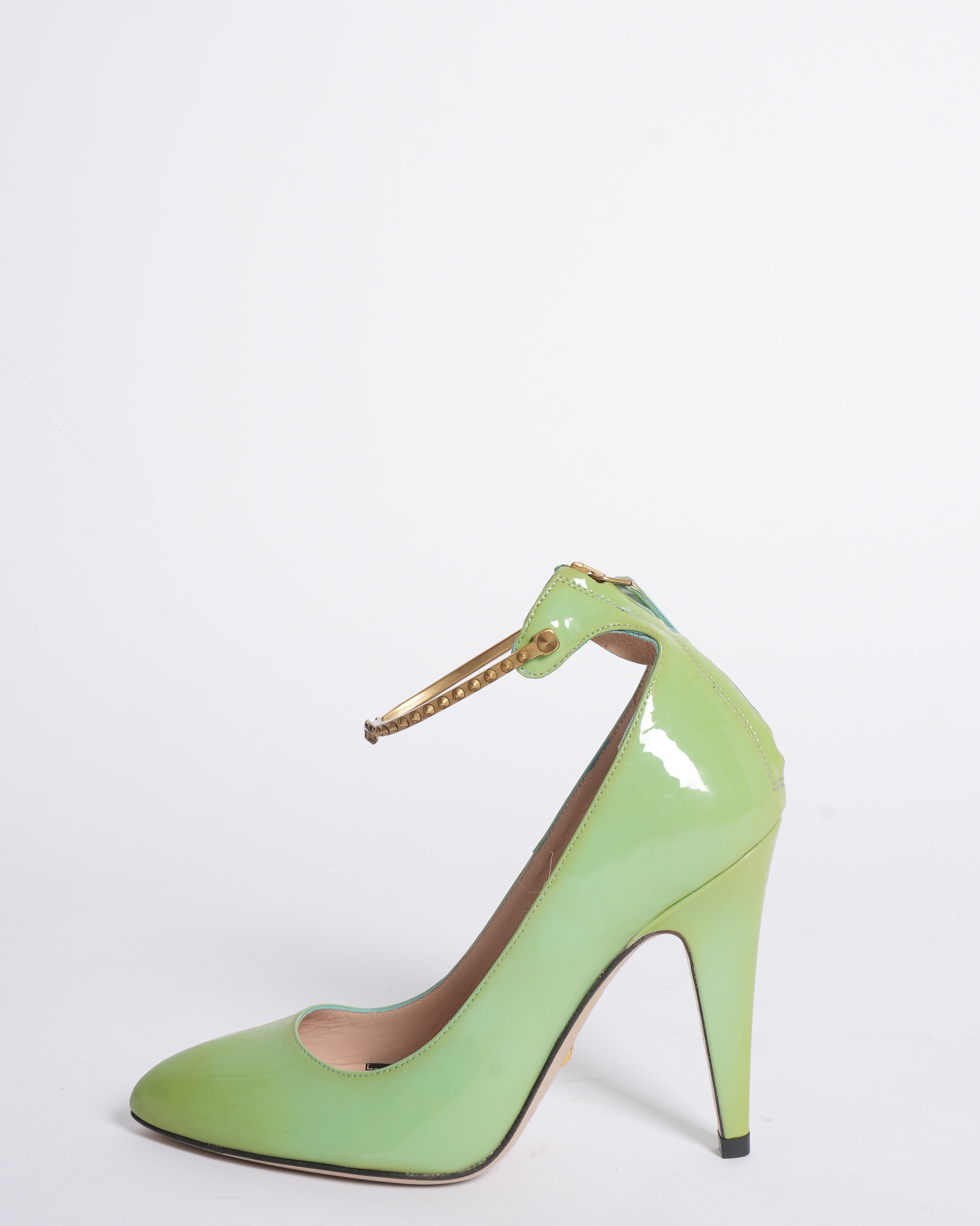 New Gucci Vernice Crystal Ankle Strap Pumps In Mint Colour