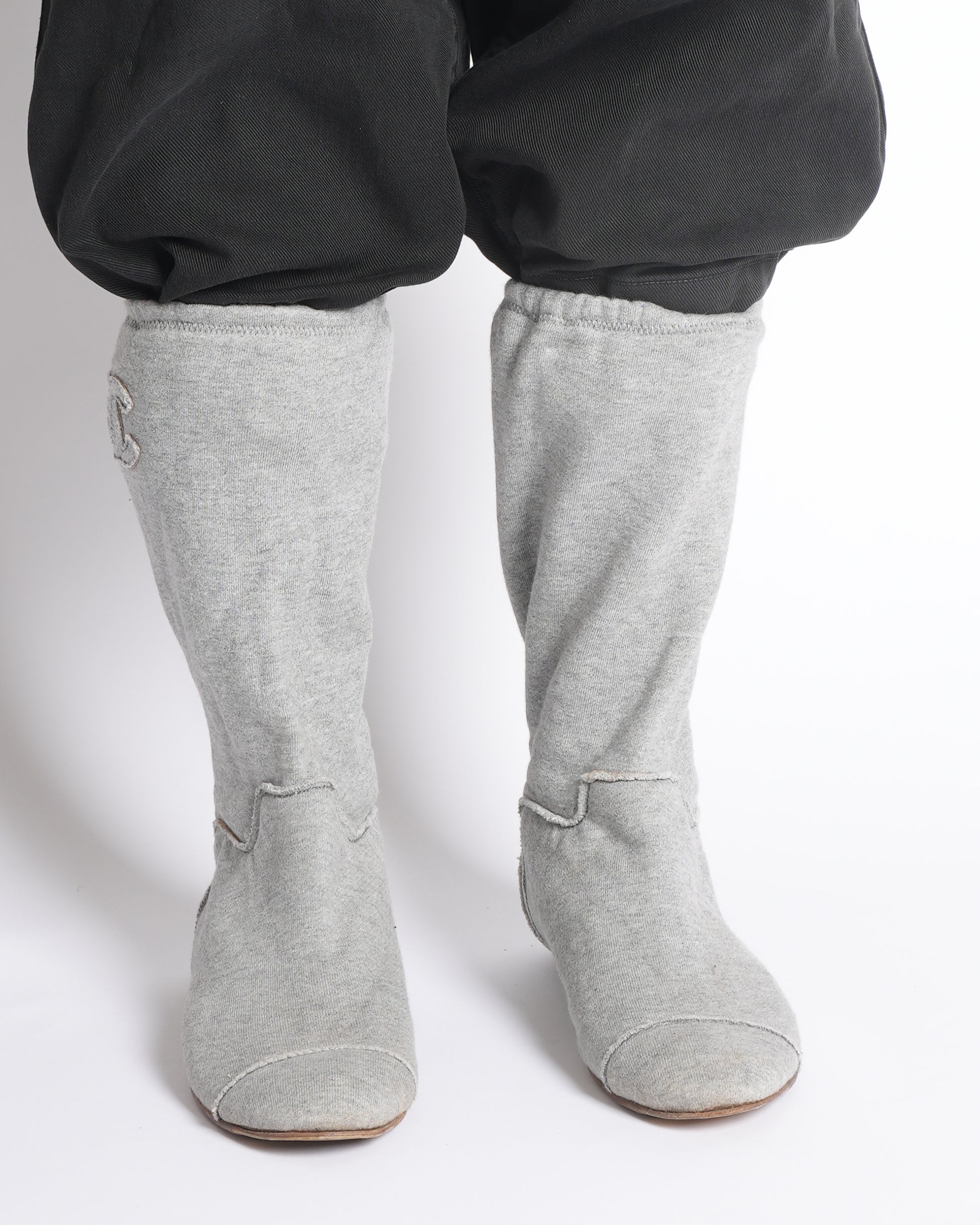 Chanel Cloth Ankle Boots In Grey