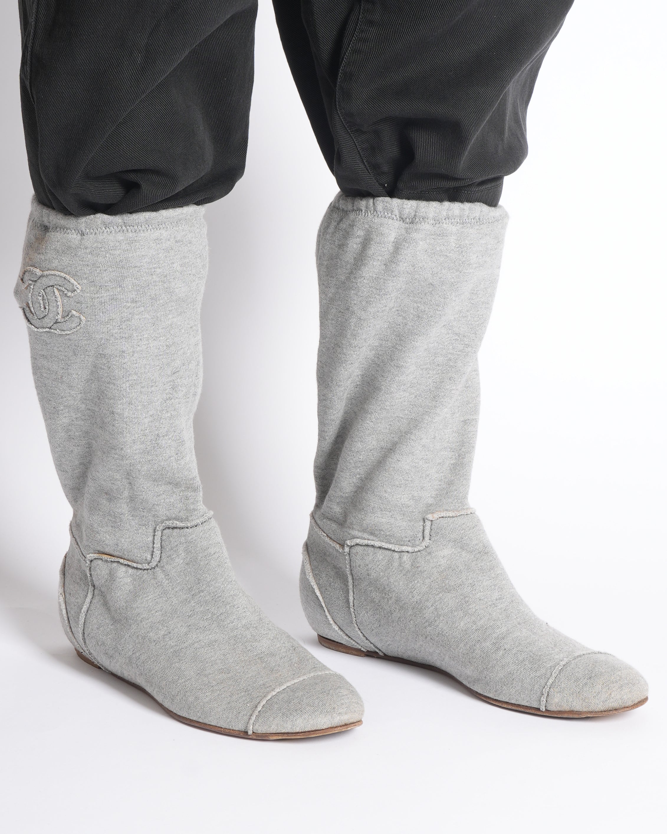 Chanel Cloth Ankle Boots In Grey