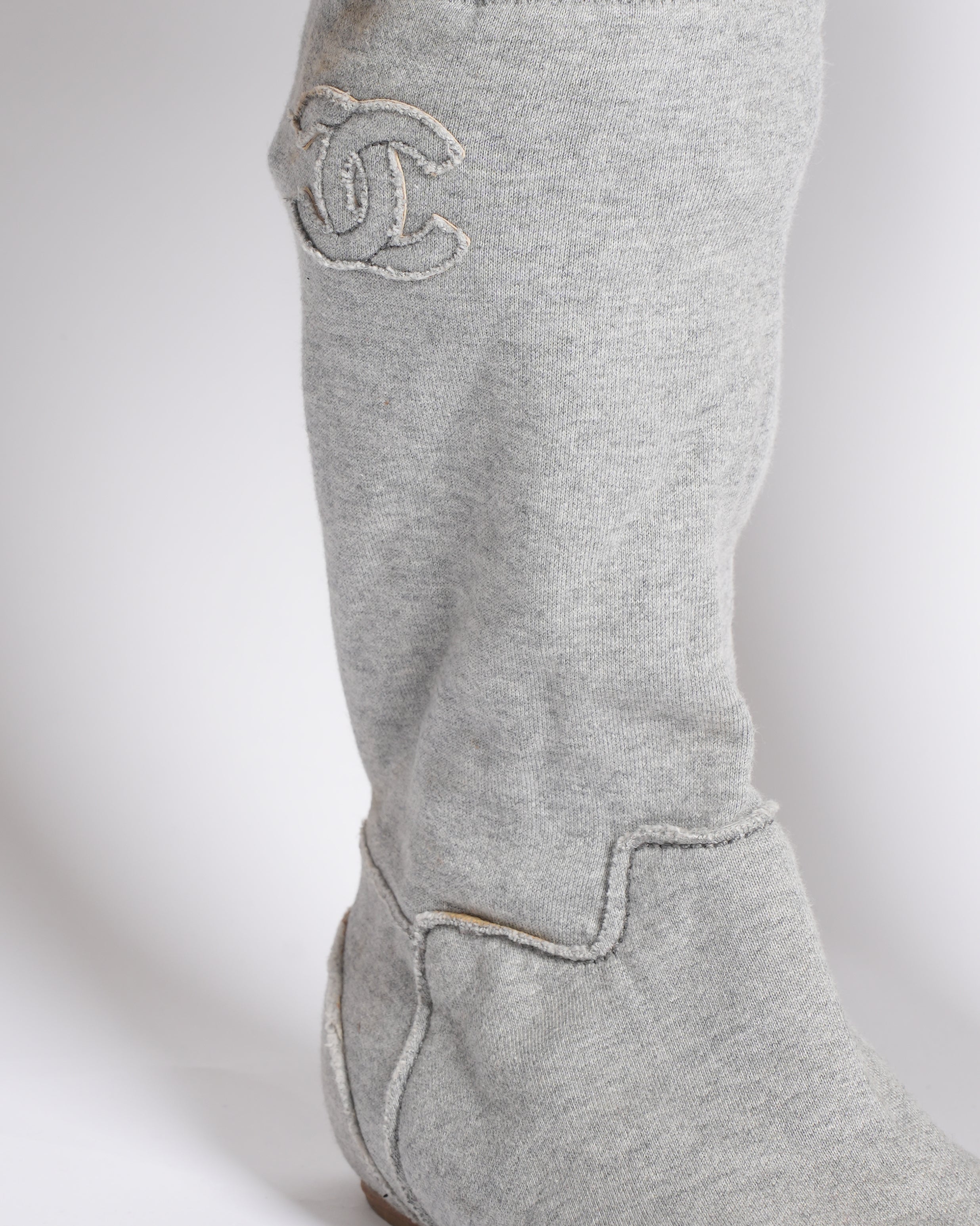 Chanel Cloth Ankle Boots In Grey