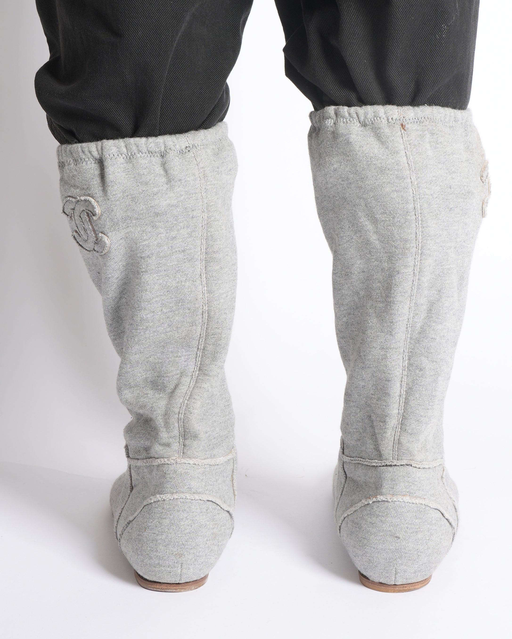 Chanel Cloth Ankle Boots In Grey