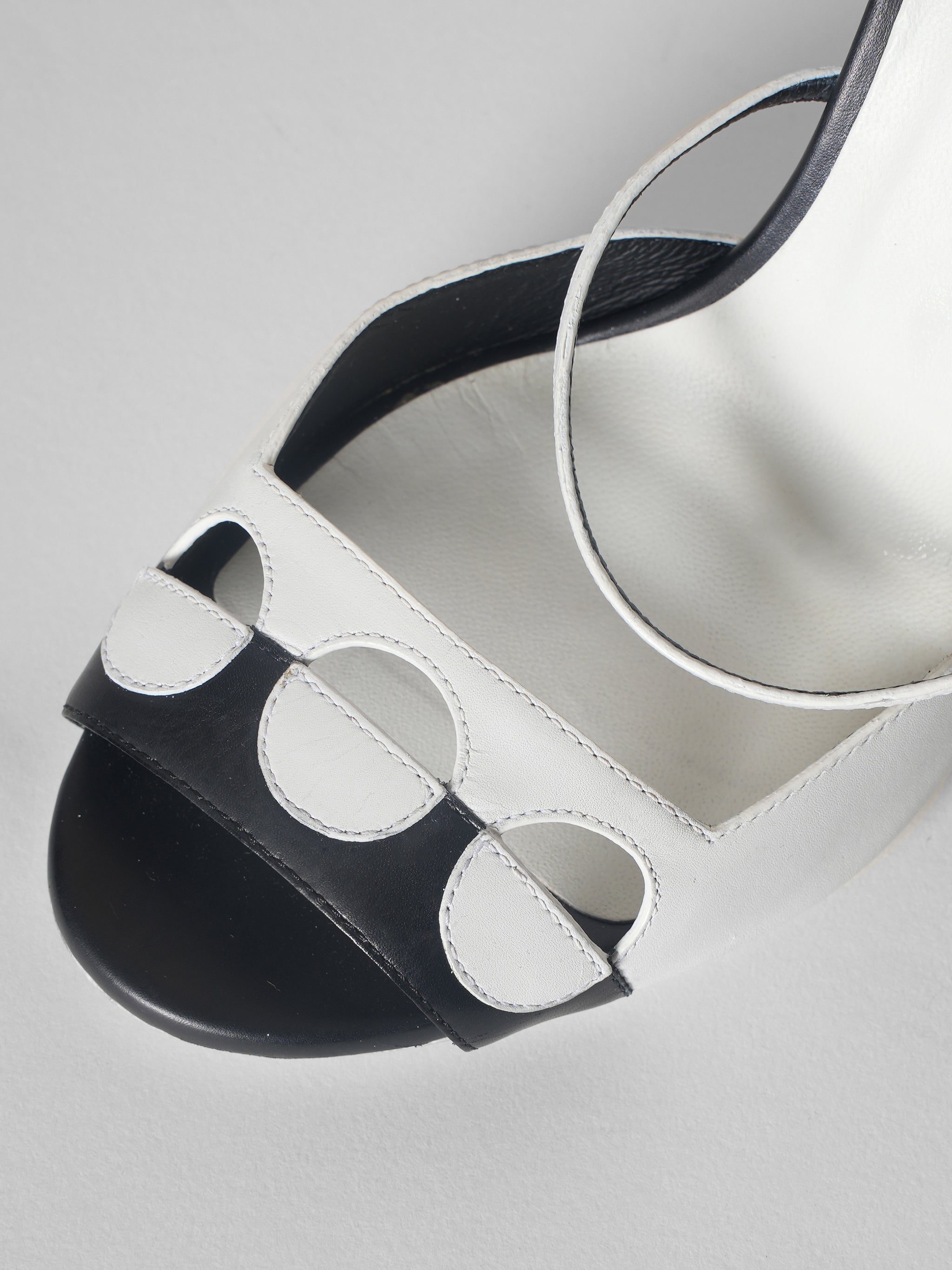 Fendi B/W Leather Ankle Strap Sandals With Polka Detail