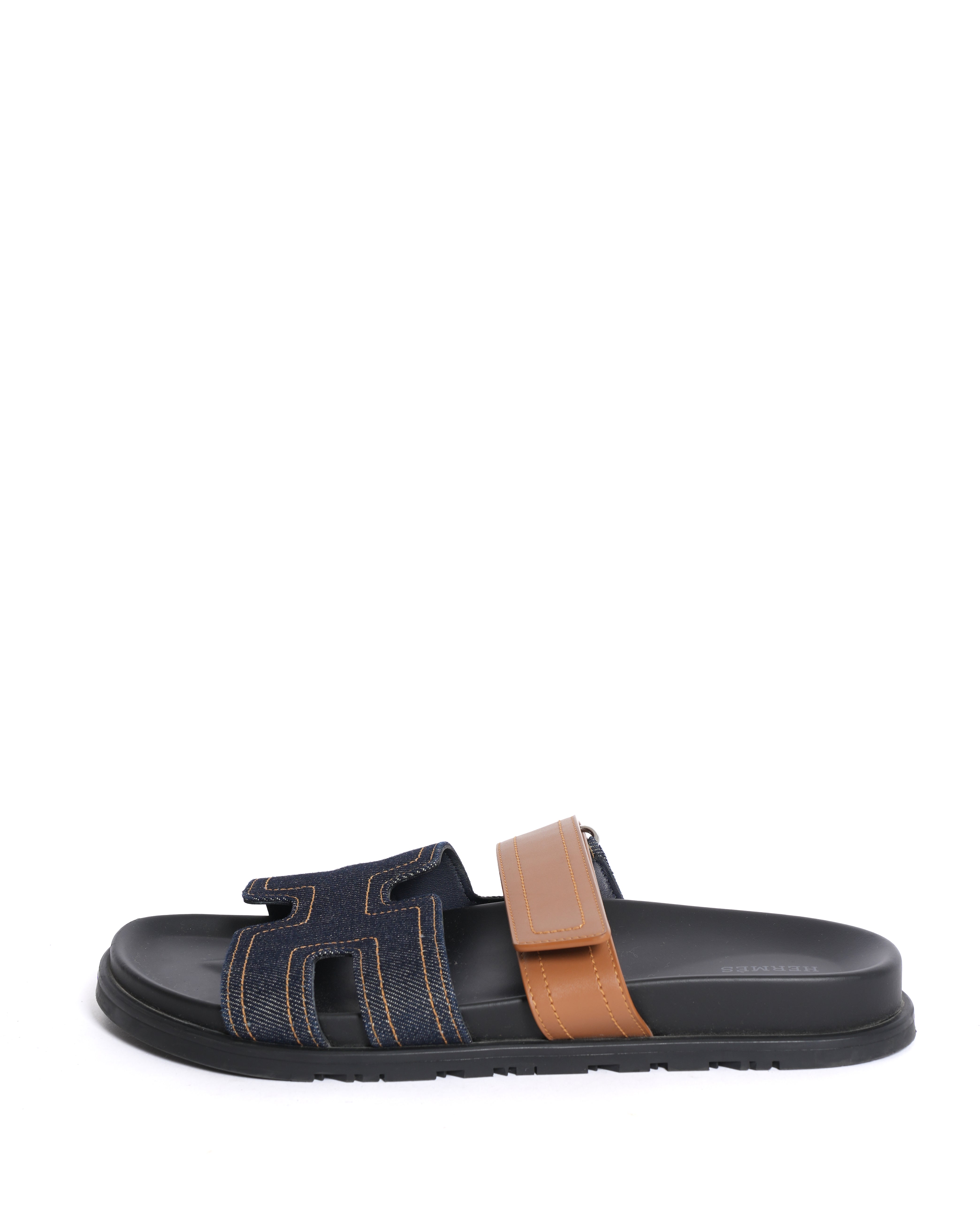Hermès Men's Chypre Sandals in Denim and Calfskin