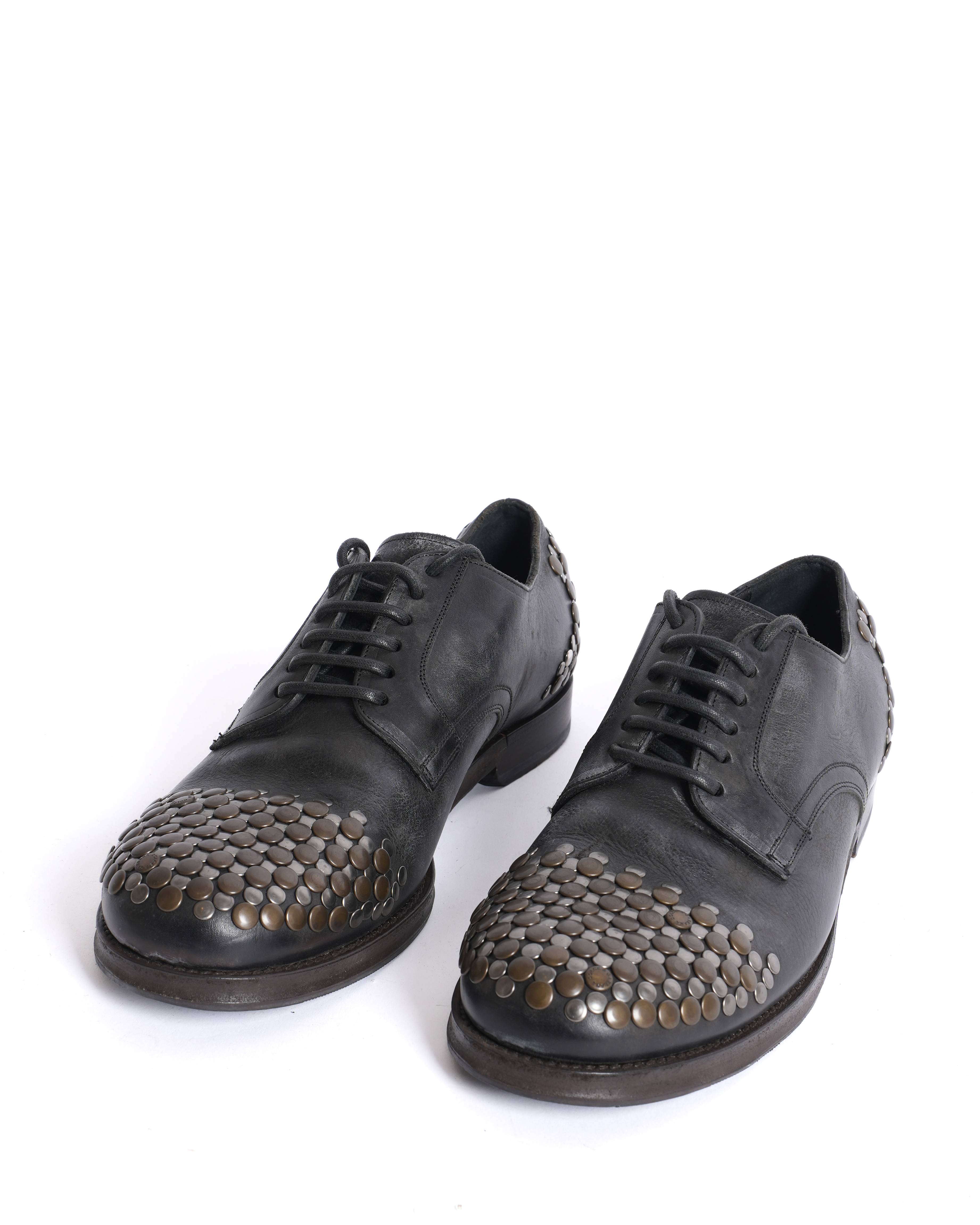 Dolce and gabbana black leather studded sircusa lace up derby shoes