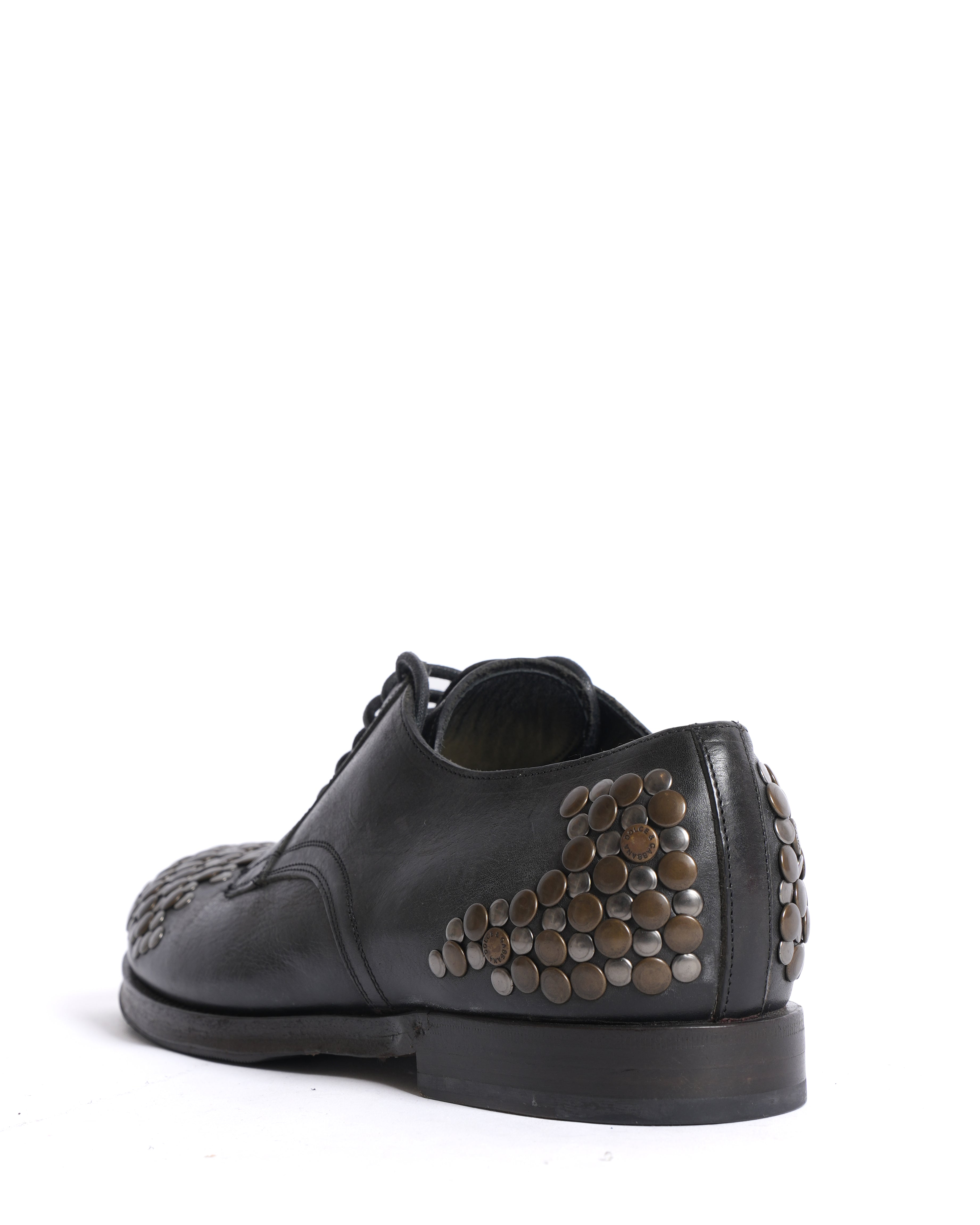 Dolce and gabbana black leather studded sircusa lace up derby shoes