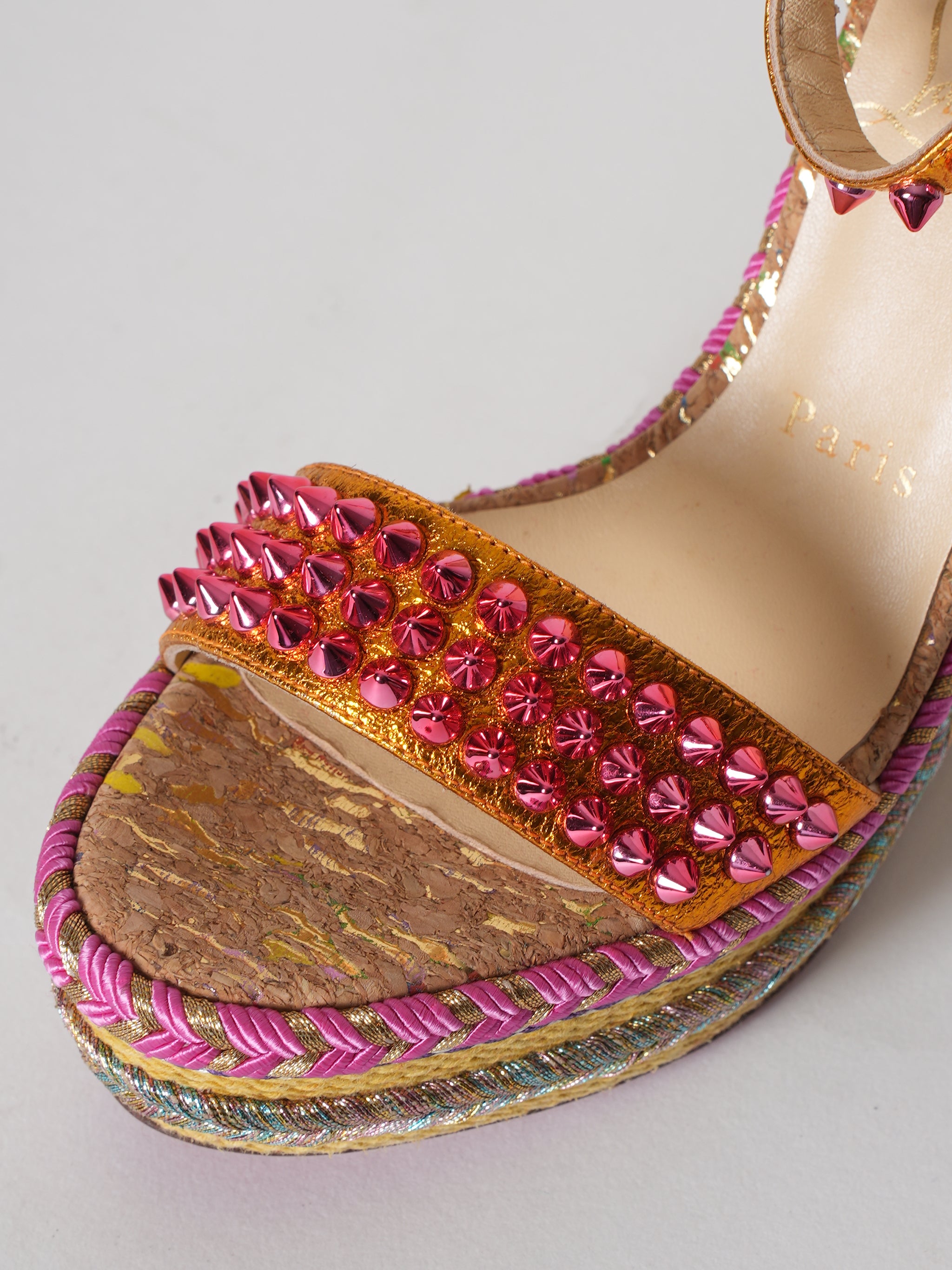 Christian Louboutin Madmonica 120 Gold Pink Studded Cork Wedges