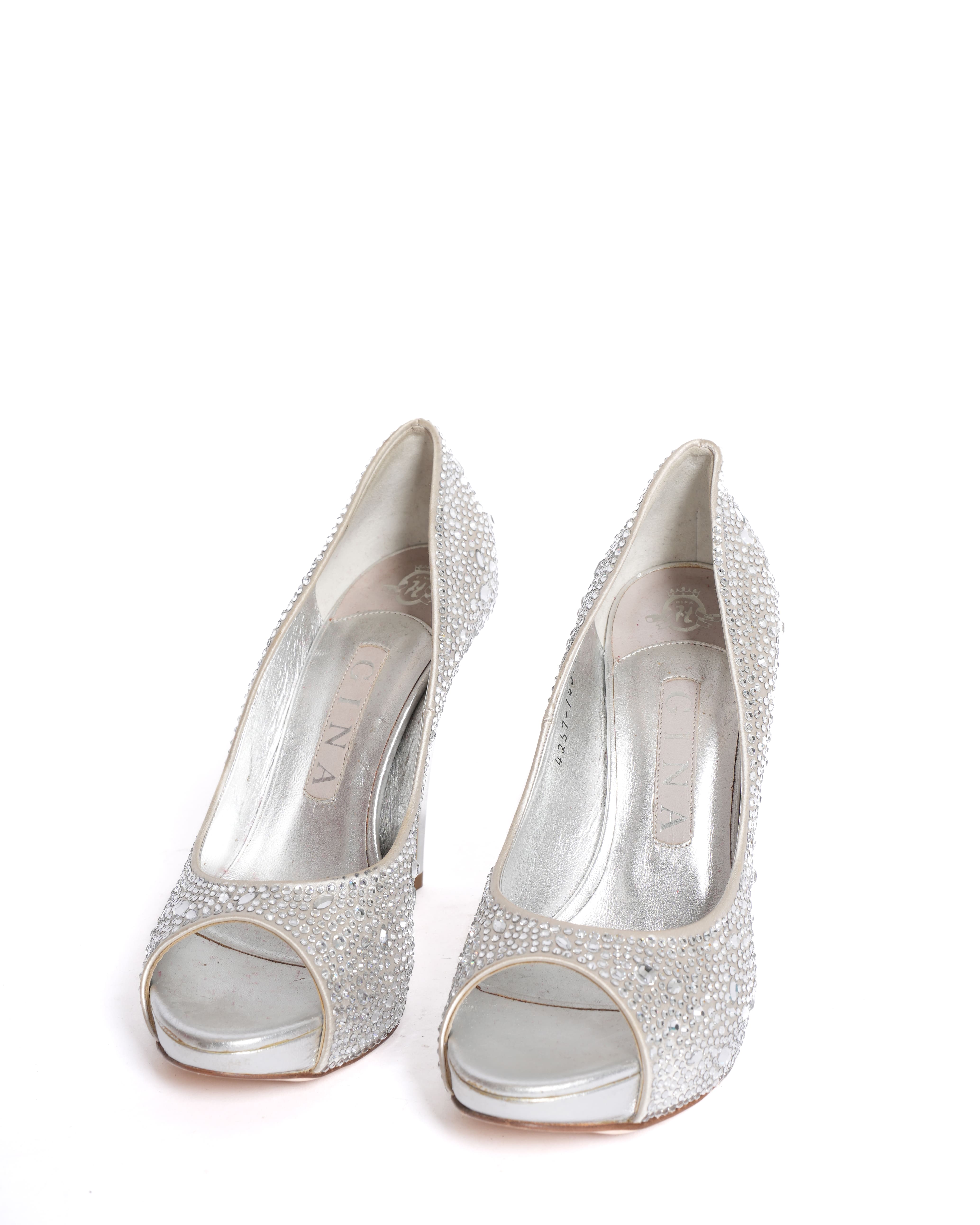 Gina Silver Crystal Embellished Peep-Toe Heels