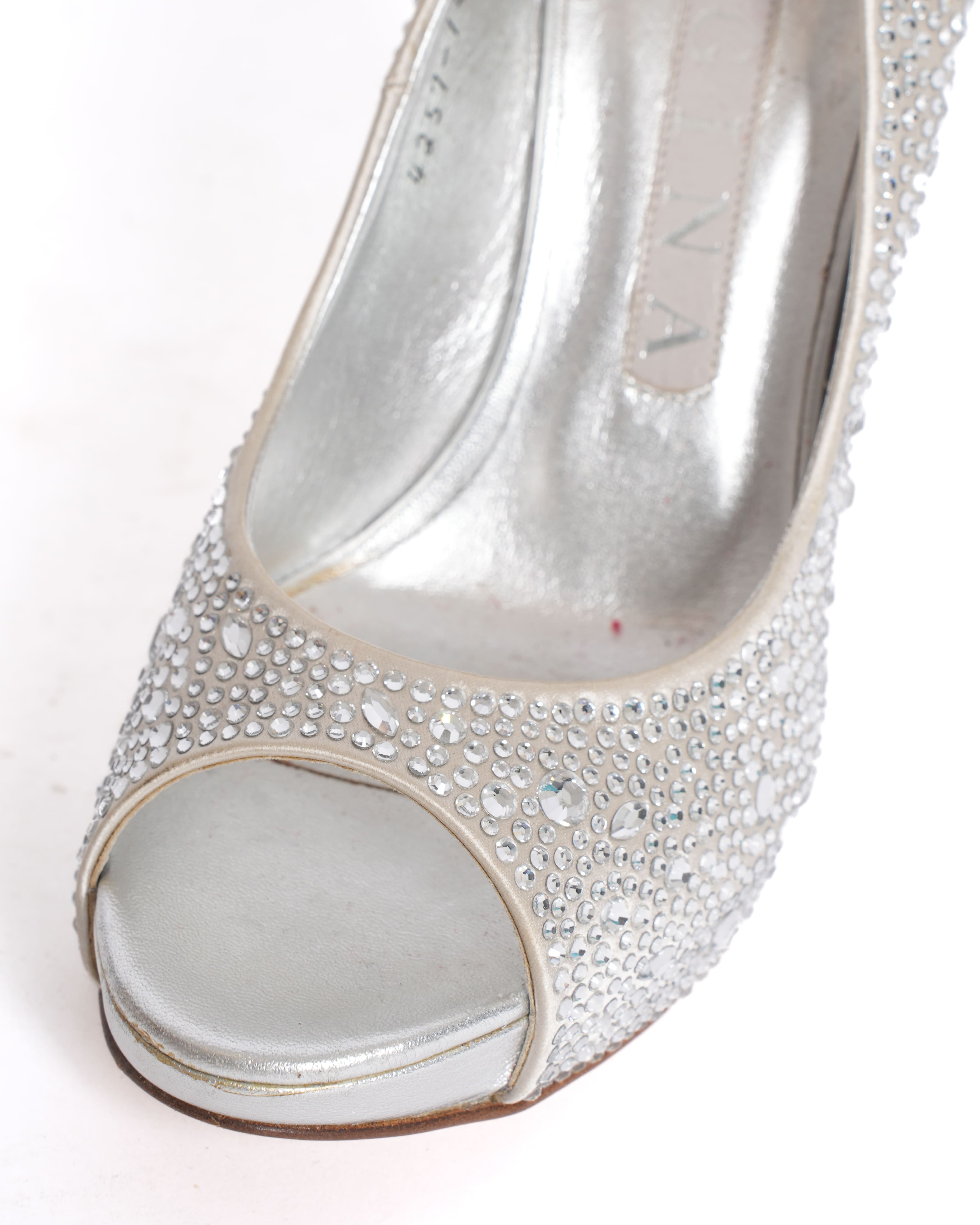 Gina Silver Crystal Embellished Peep-Toe Heels