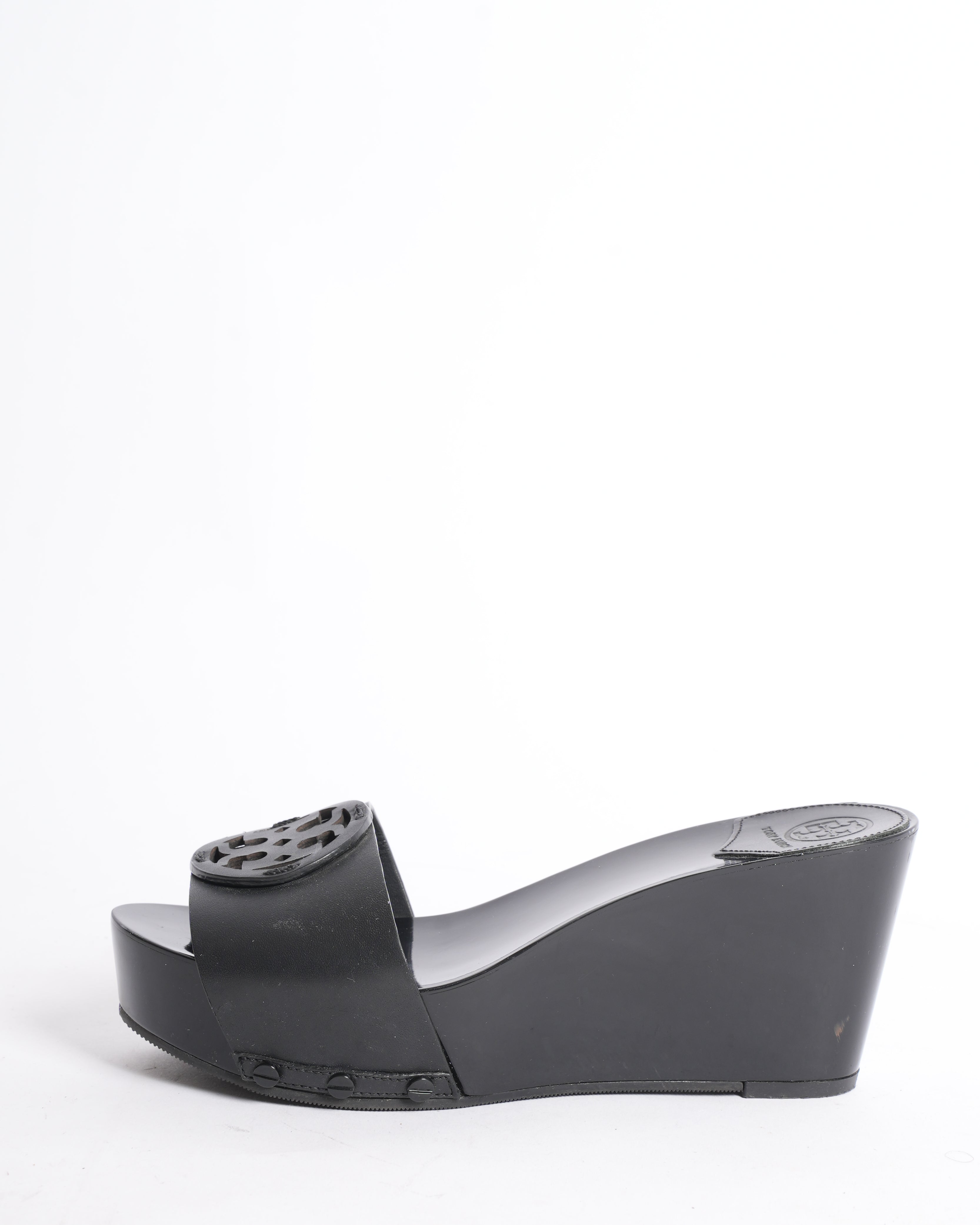 Tory Burch Black Slide Sandals with Logo Detail