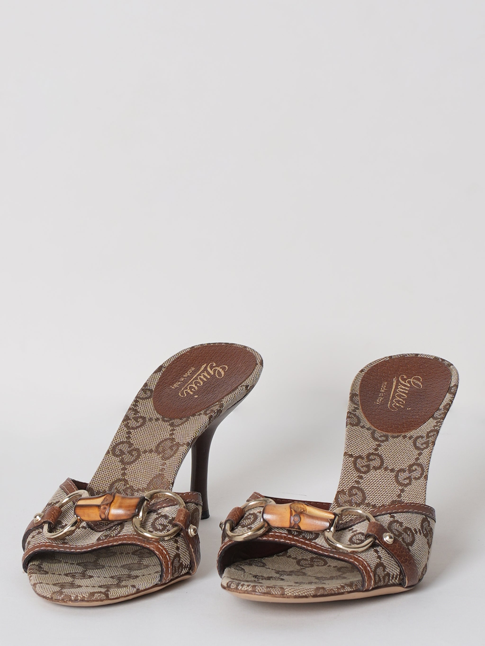 Gucci Monogram Canvas Bamboo Heels