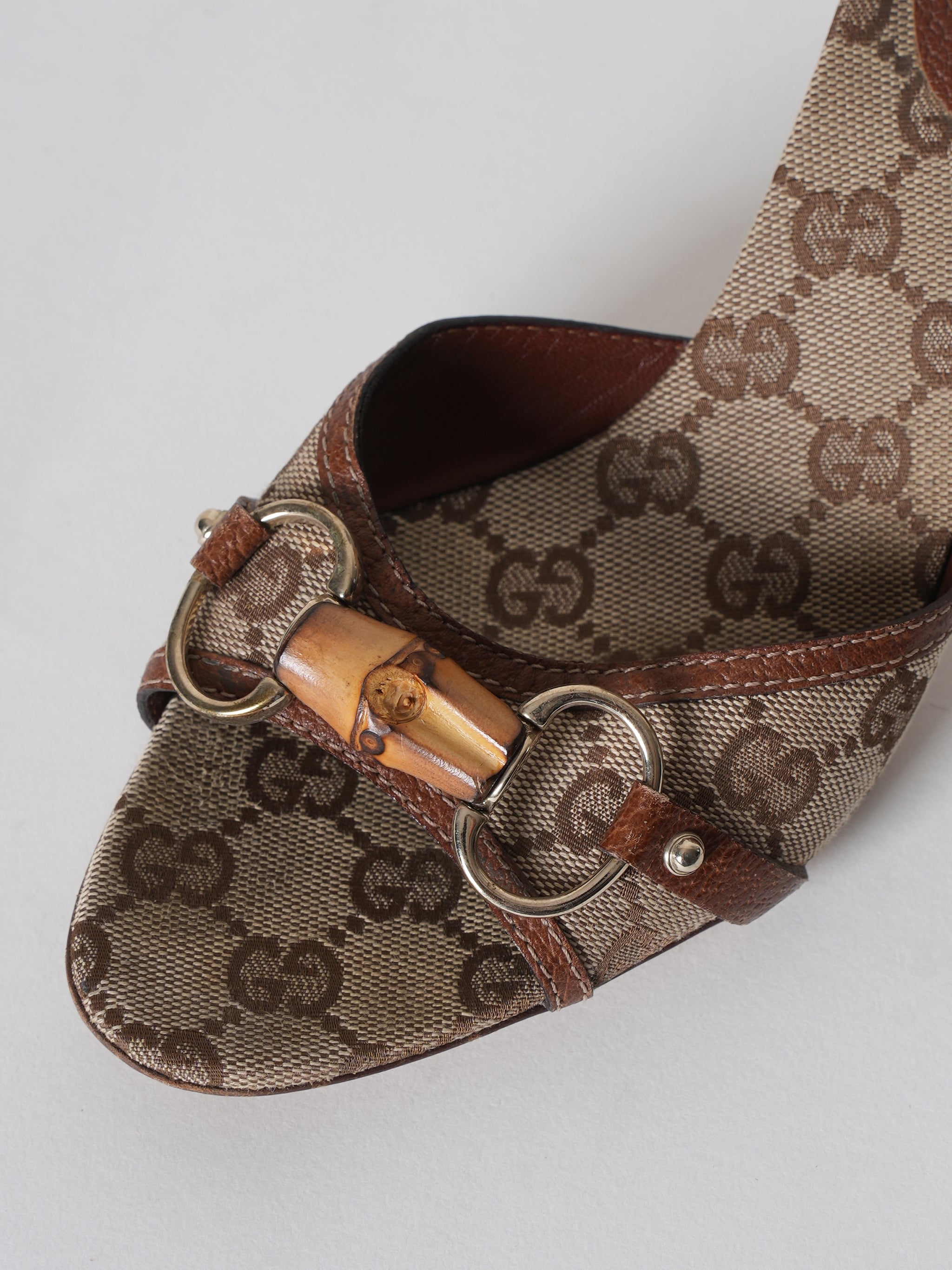 Gucci Monogram Canvas Bamboo Heels