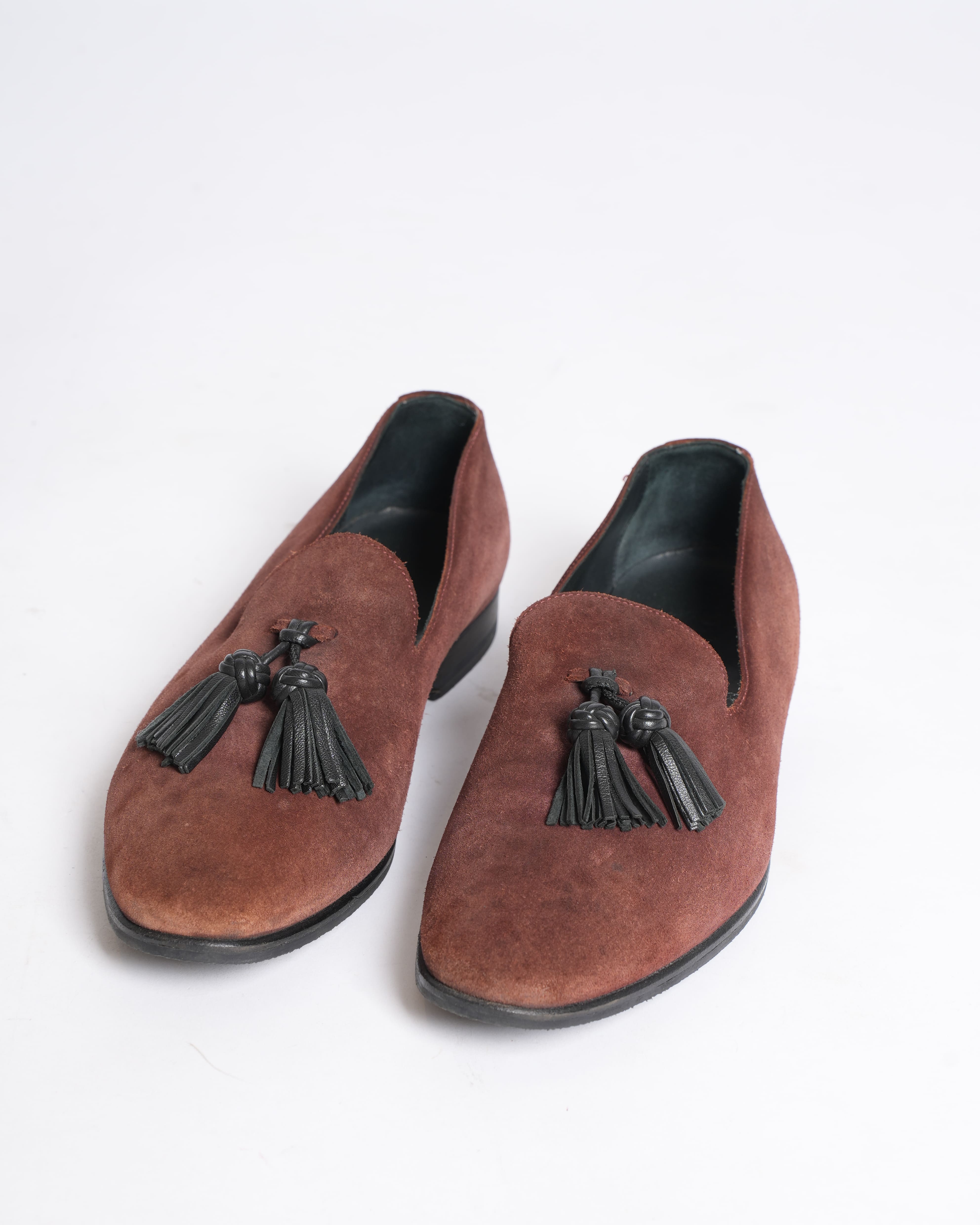 Burberry Velvet Tassel Slip-On Loafers in Maroon