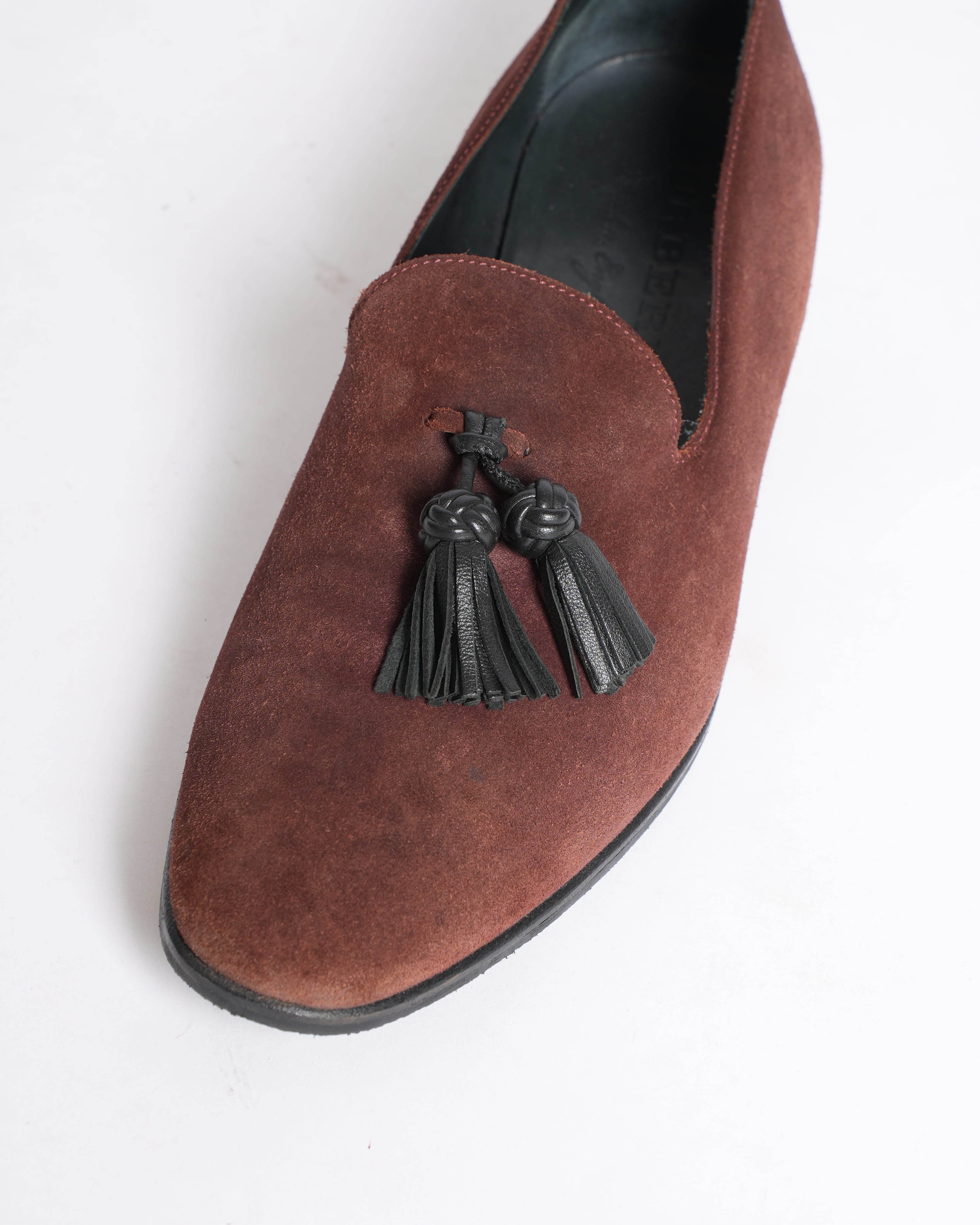 Burberry Velvet Tassel Slip-On Loafers in Maroon