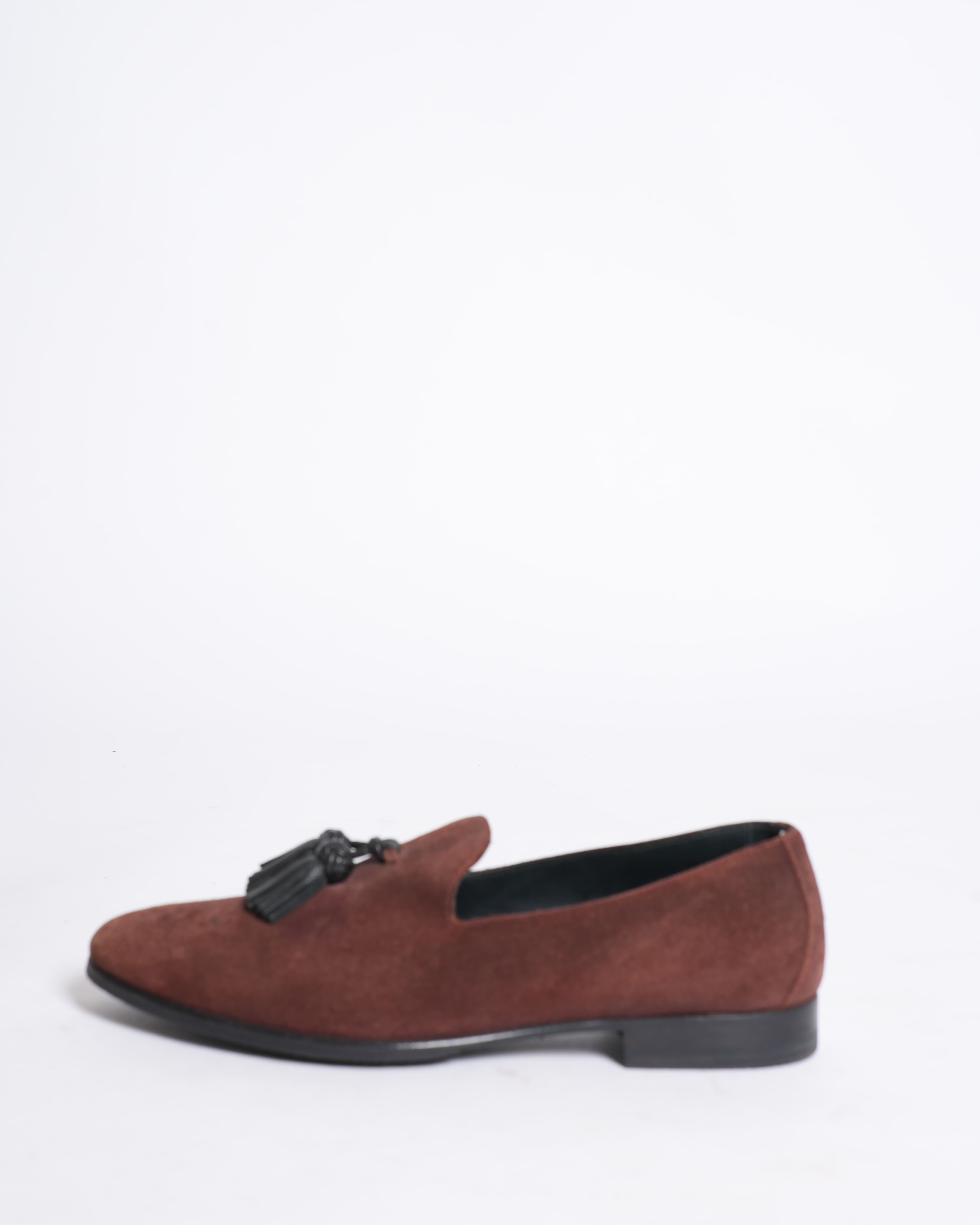 Burberry Velvet Tassel Slip-On Loafers in Maroon