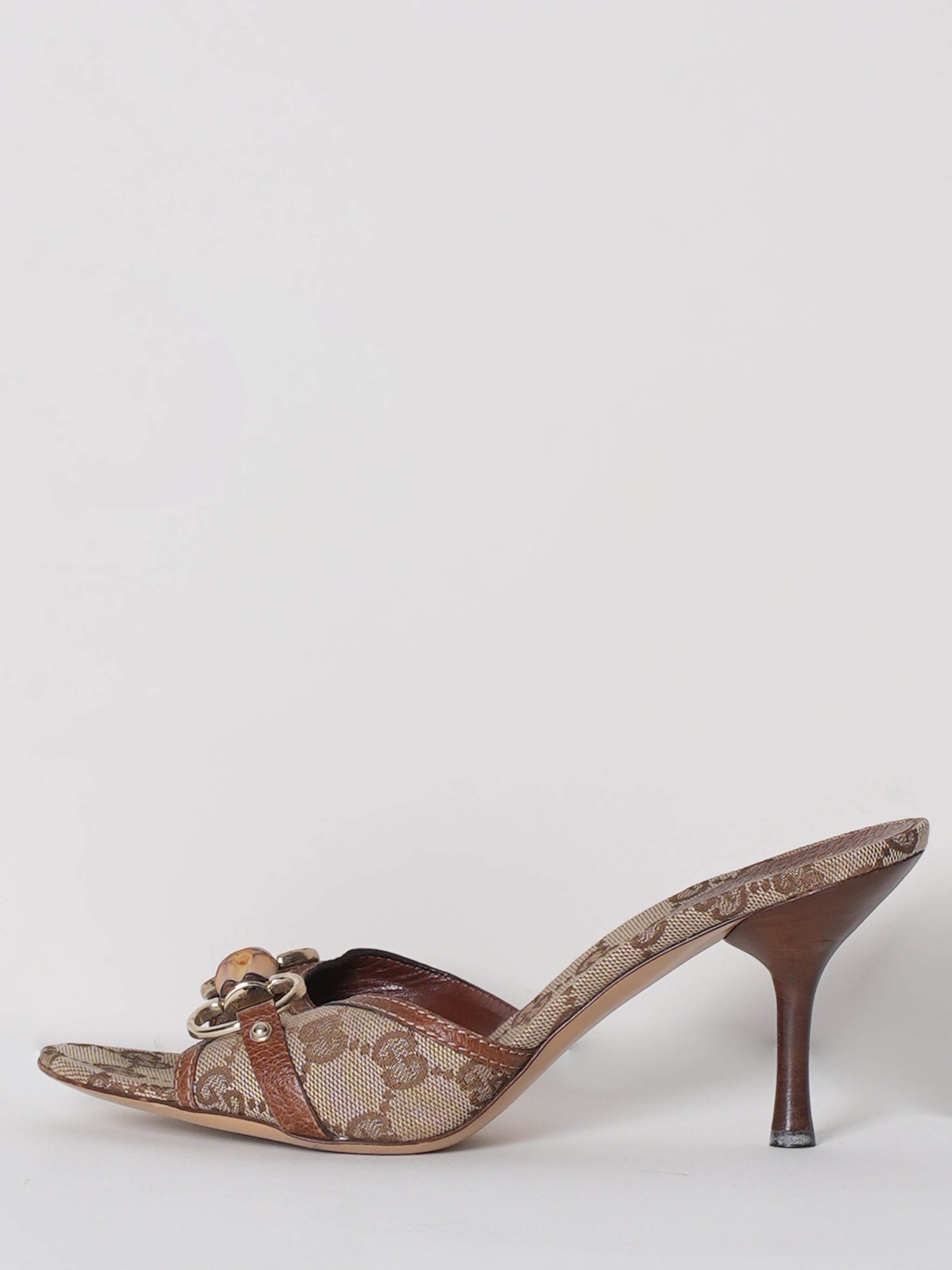 Gucci Monogram Canvas Bamboo Heels