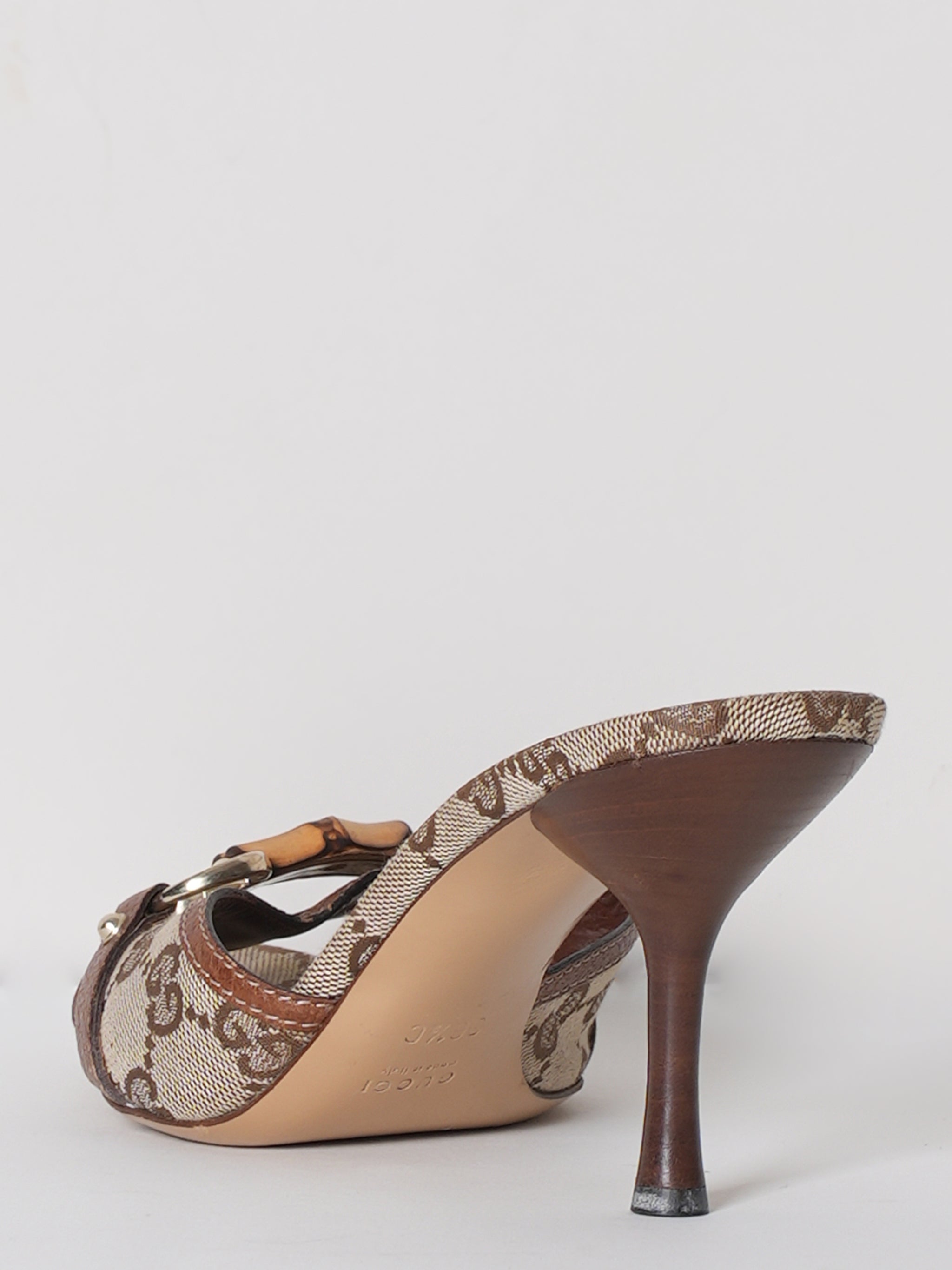 Gucci Monogram Canvas Bamboo Heels