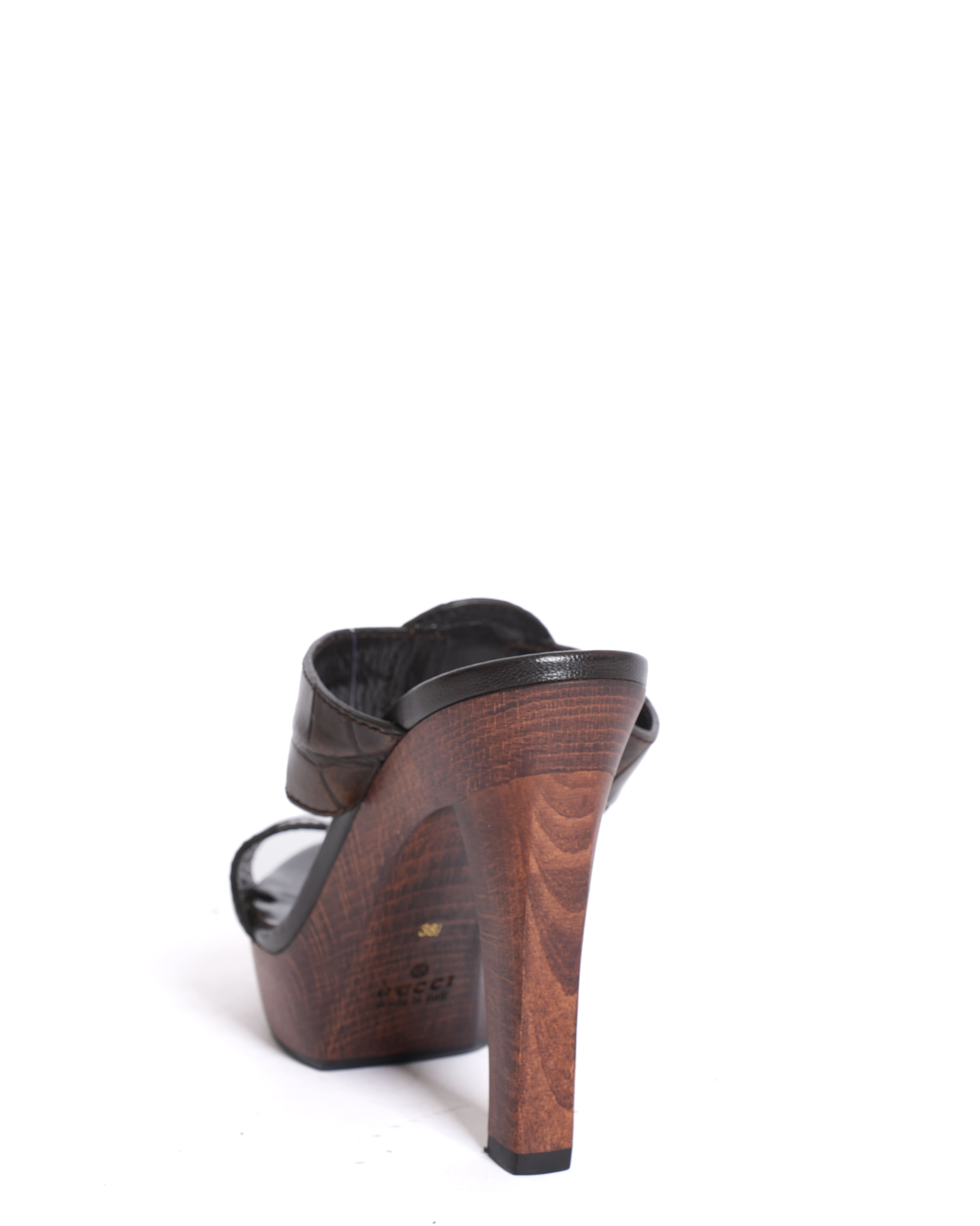 Gucci Interlocking G Logo Leather Wooden Platforms