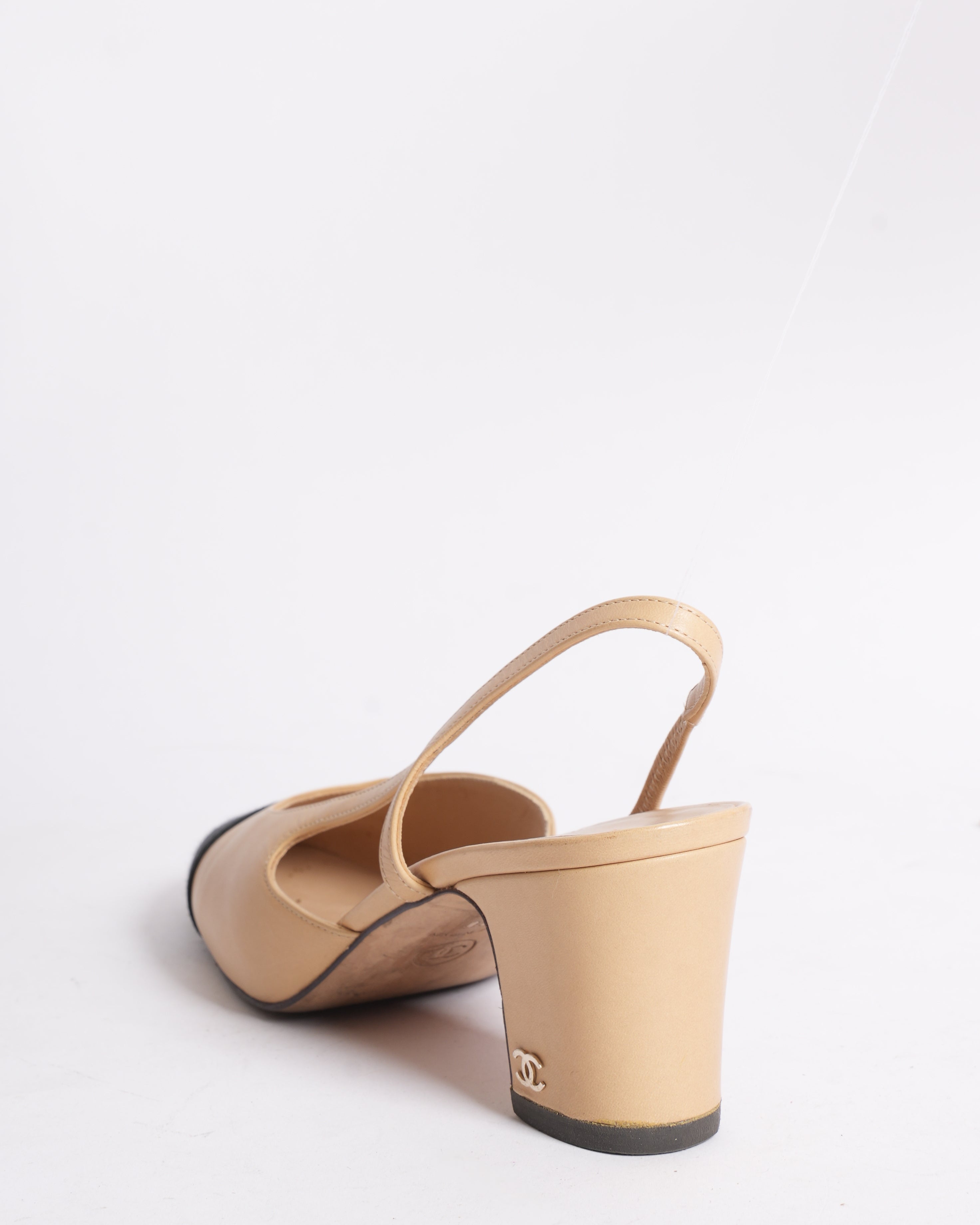 Chanel Black and Beige CC Slingback Heels