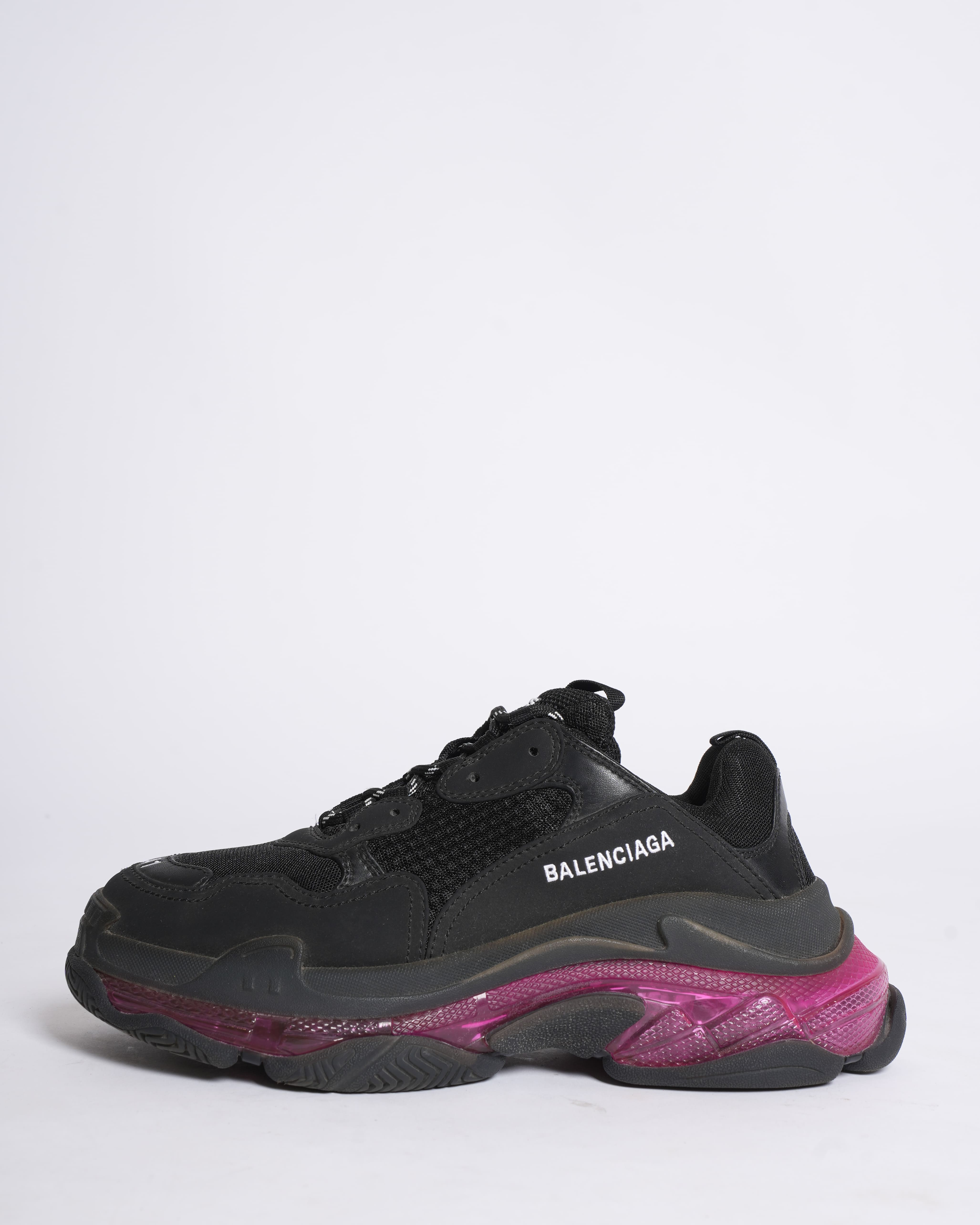 Balenciaga Triple S Clear Sole Black & Pink Mesh Shoes