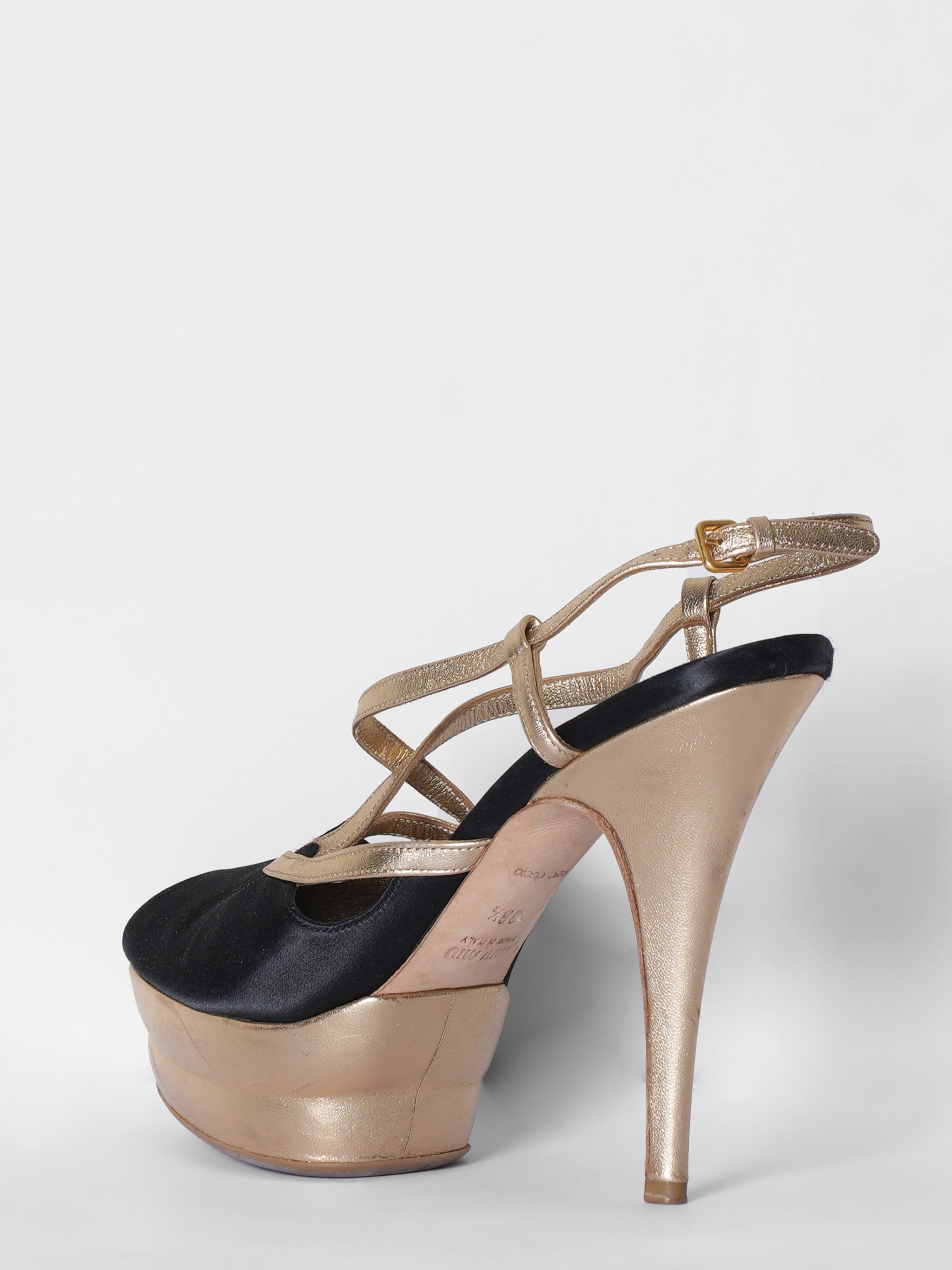 Miu Miu Satin Leather Strappy Peep Toe Heels