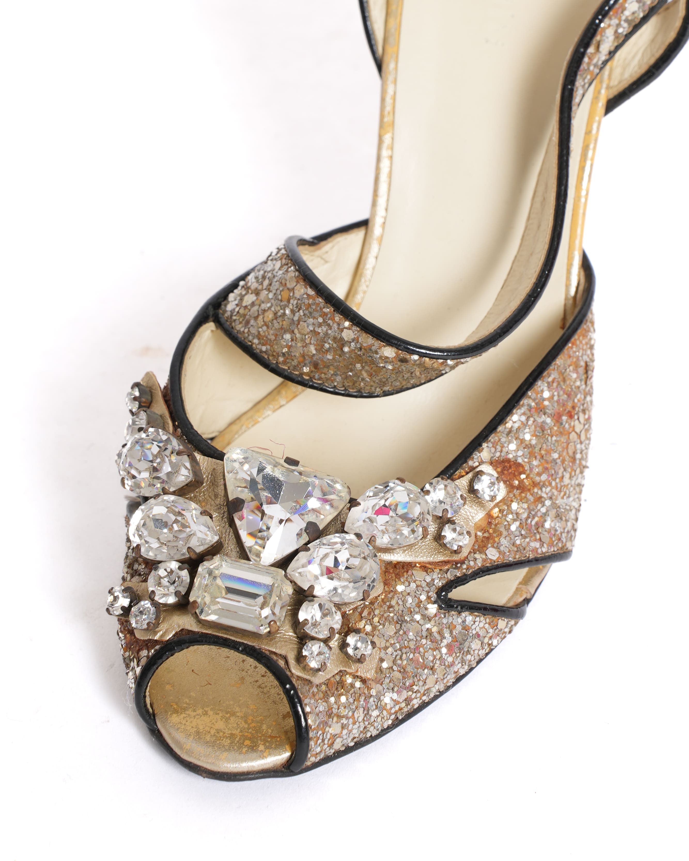 Miu Miu Glitter Pumps in Gold Tone