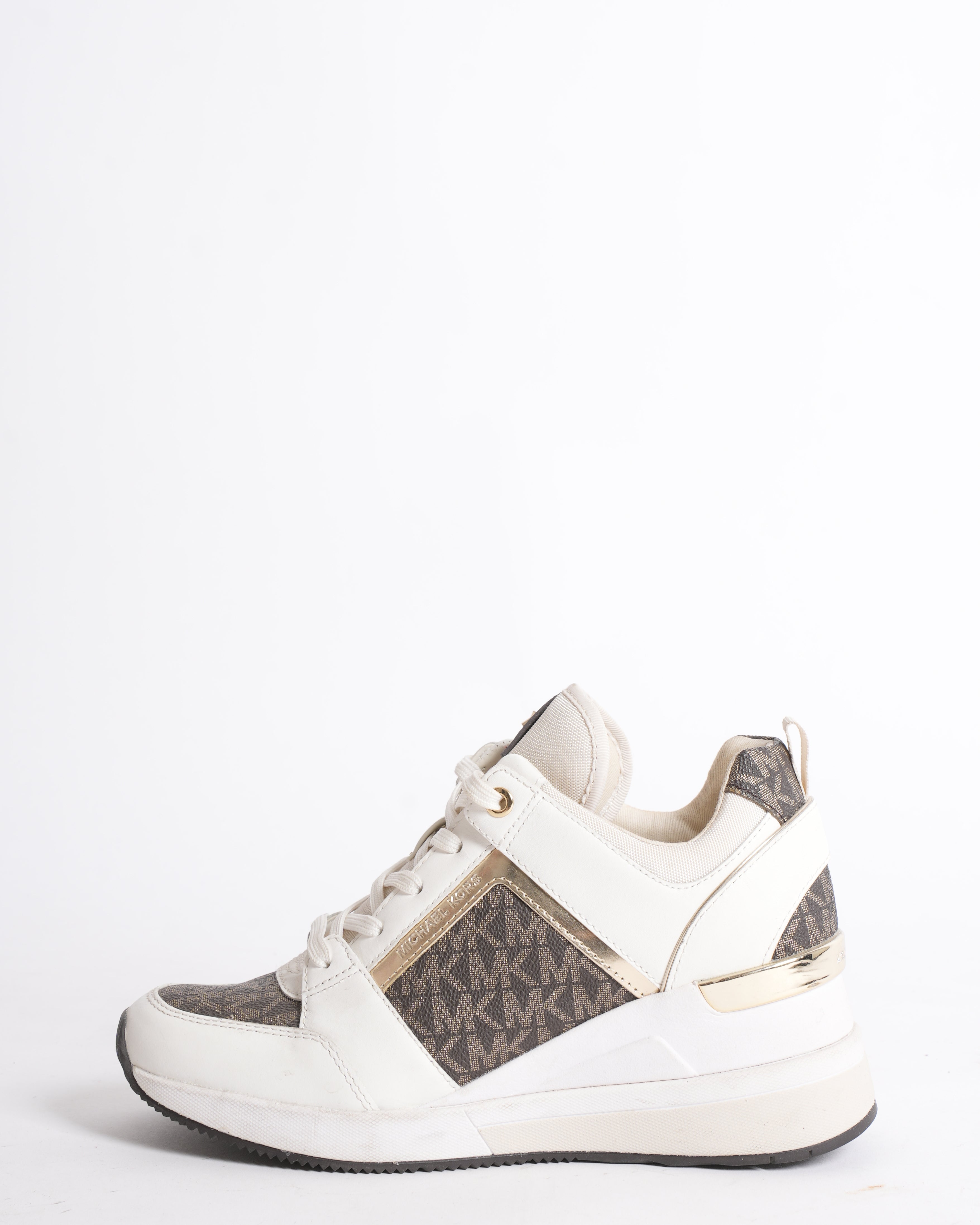 Michael Kors Monogram Women’s Sneakers in White & Brown