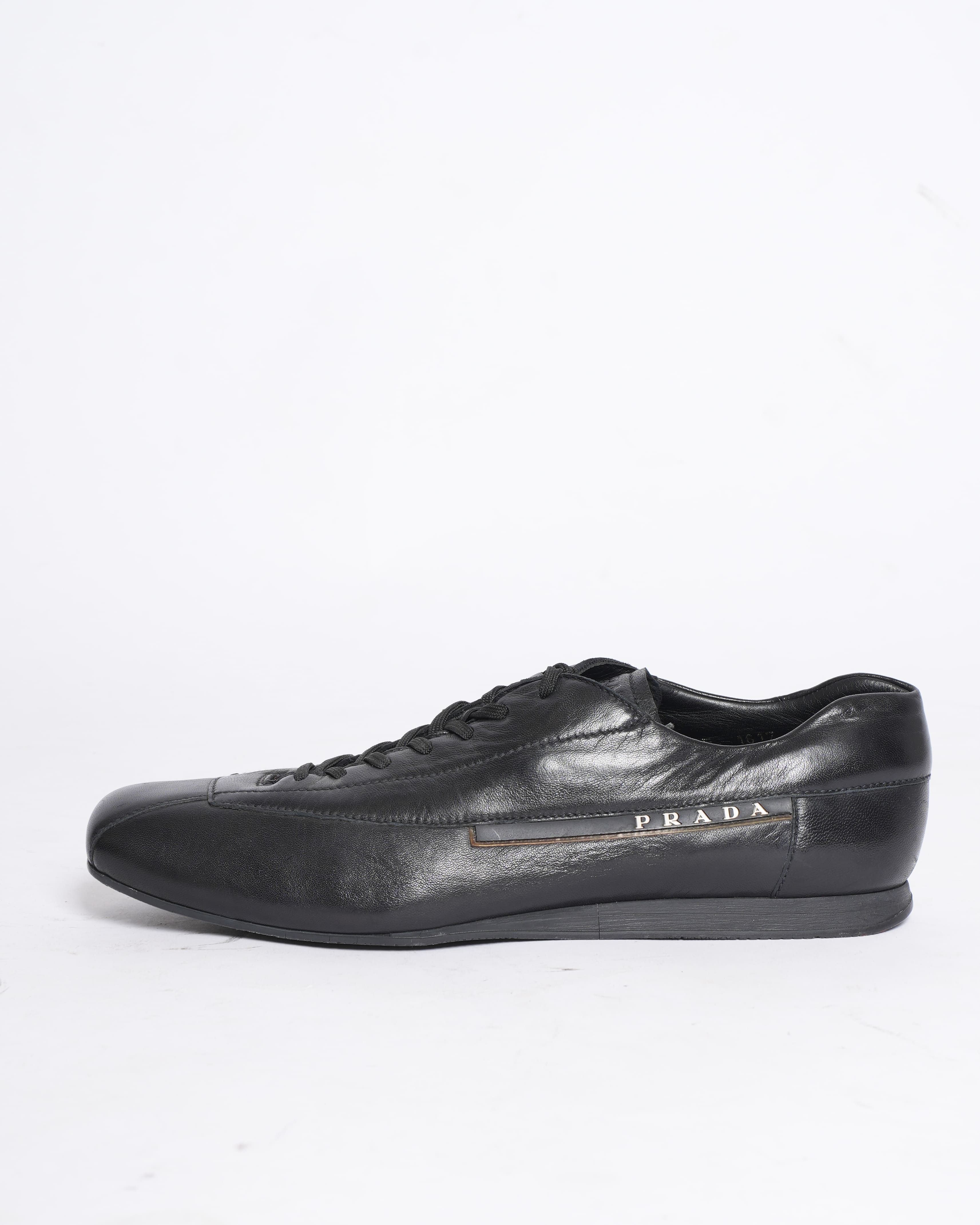 Prada black leather lace-up shoes