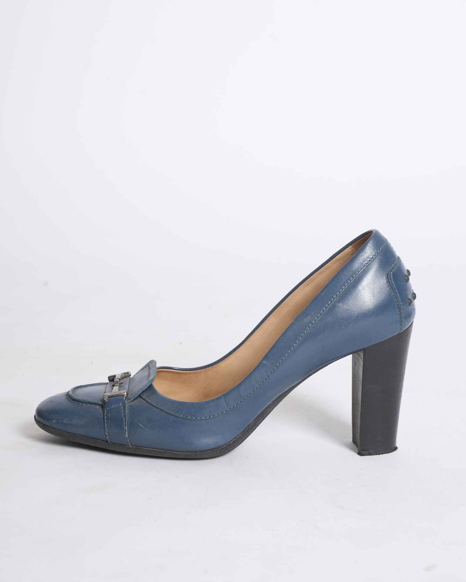 Tod's Blue Suede Loafer Heels