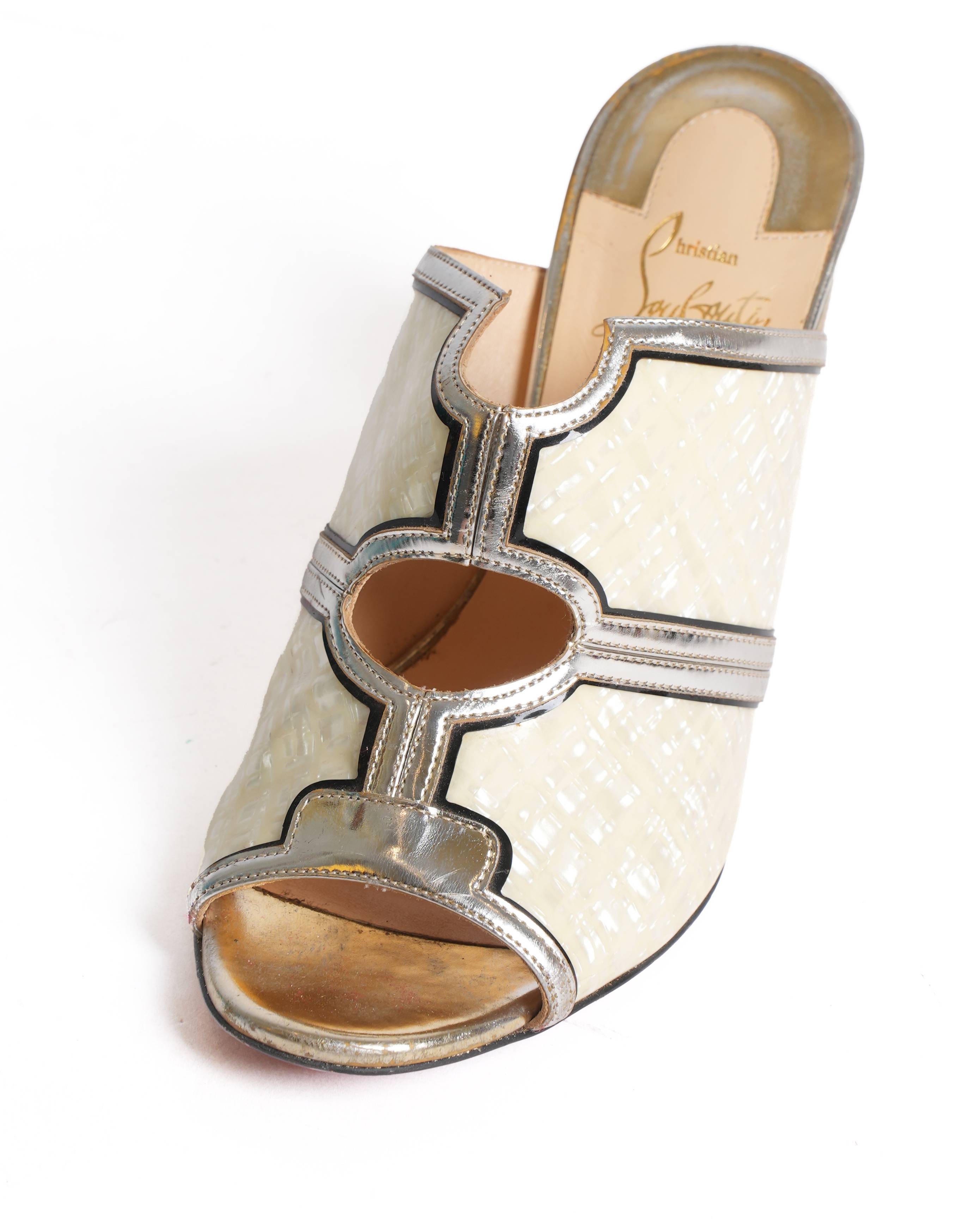 Christian Louboutin pearl white mule heels