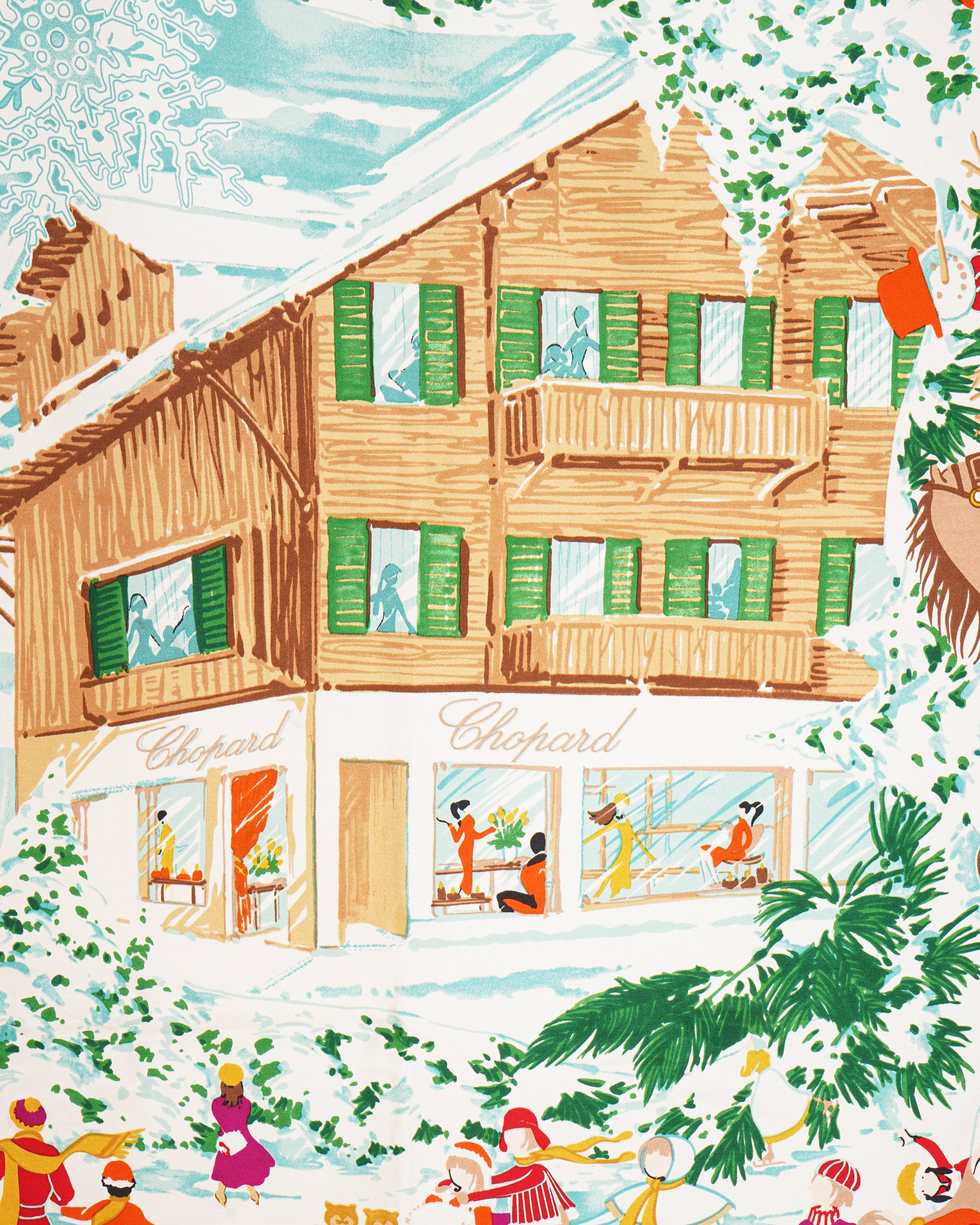 New Chopard Silk Printed Scarf In Orange-Red